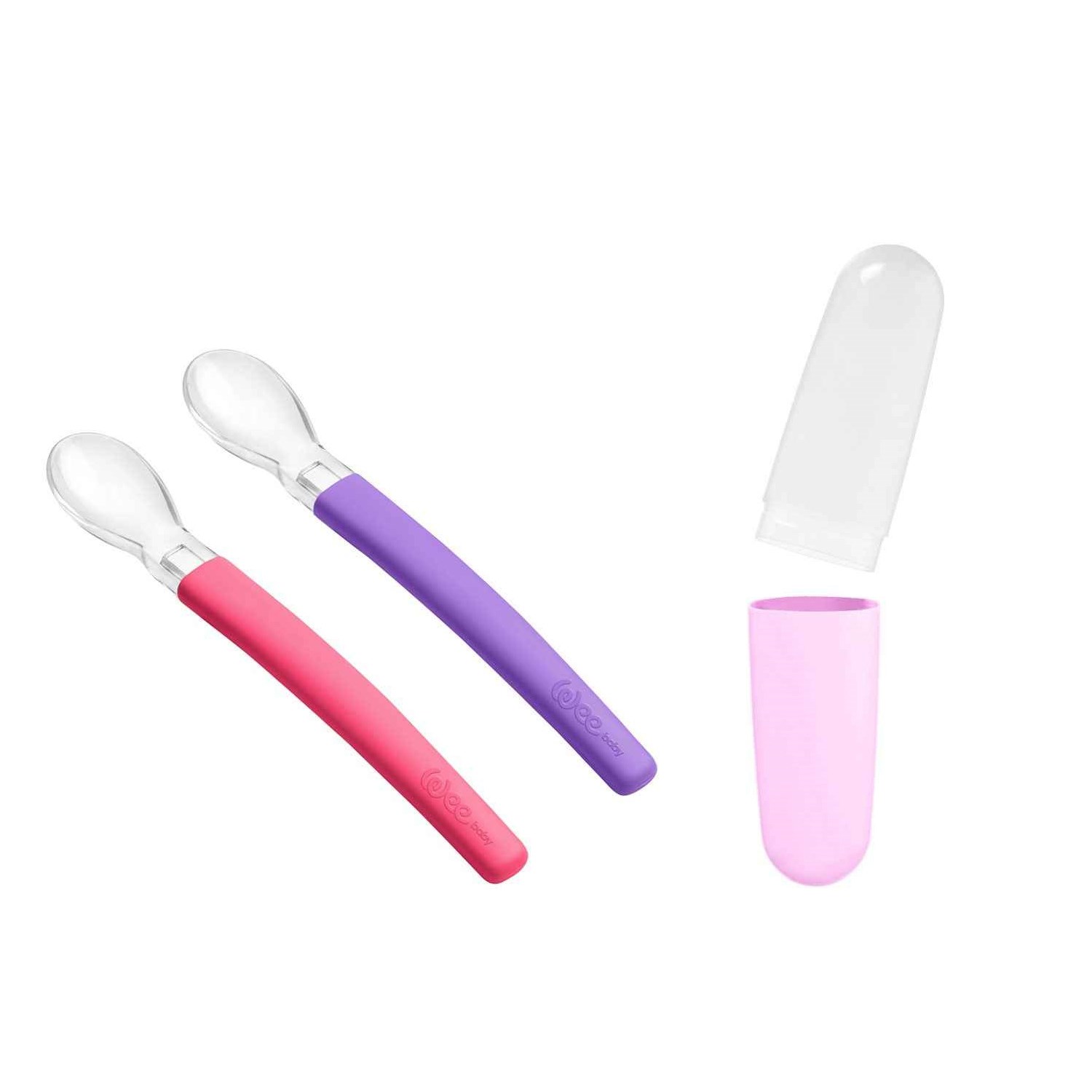 Wee Baby Çatal Kaşık Saklama Kabı ve Silikon Mama Kaşığı 2li Pembe