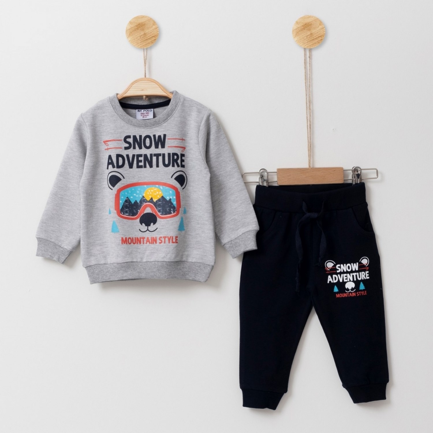 Ny. Polo Erkek Çocuk Snow Baskılı 2'li Takım 3451R Gri