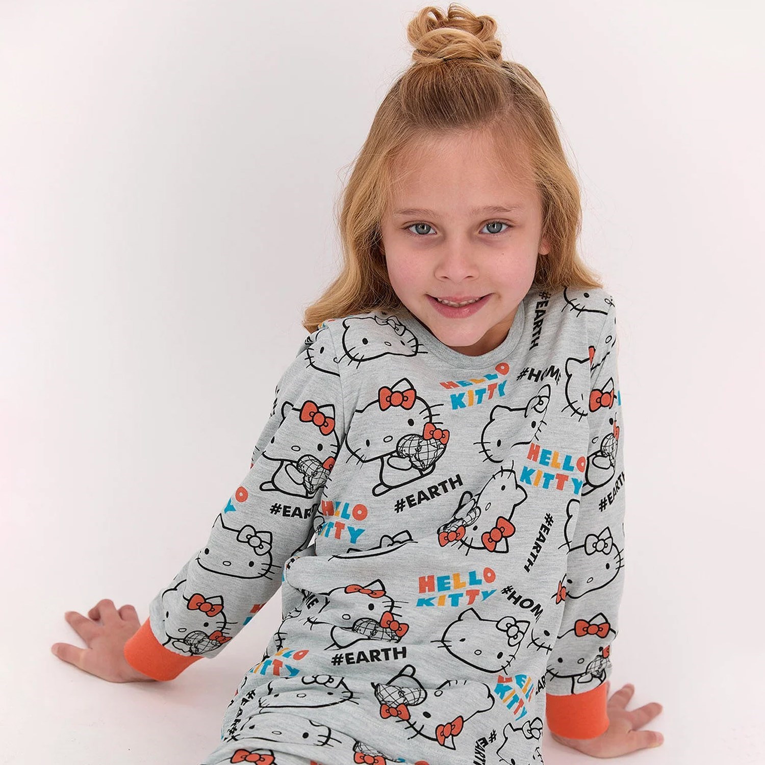 Hello Kitty Kız Çocuk Pijama Takımı L1401-3 Yeşil Melanj