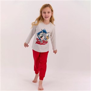 Tom and Jerry Kız Çocuk Pijama Takımı L1409-3 Bej Melanj