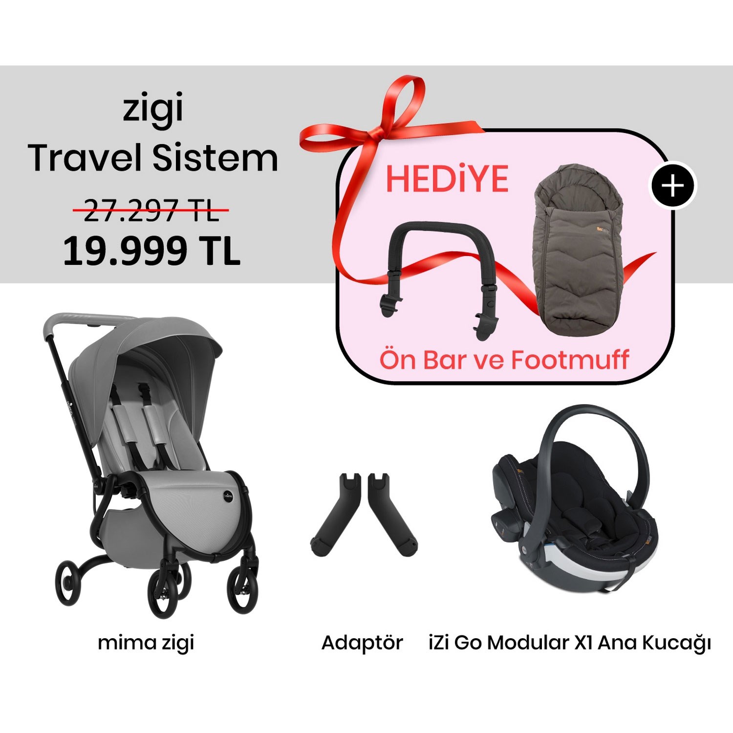 Mima Zigi Travel Sistem Bebek Arabası Argento-Black