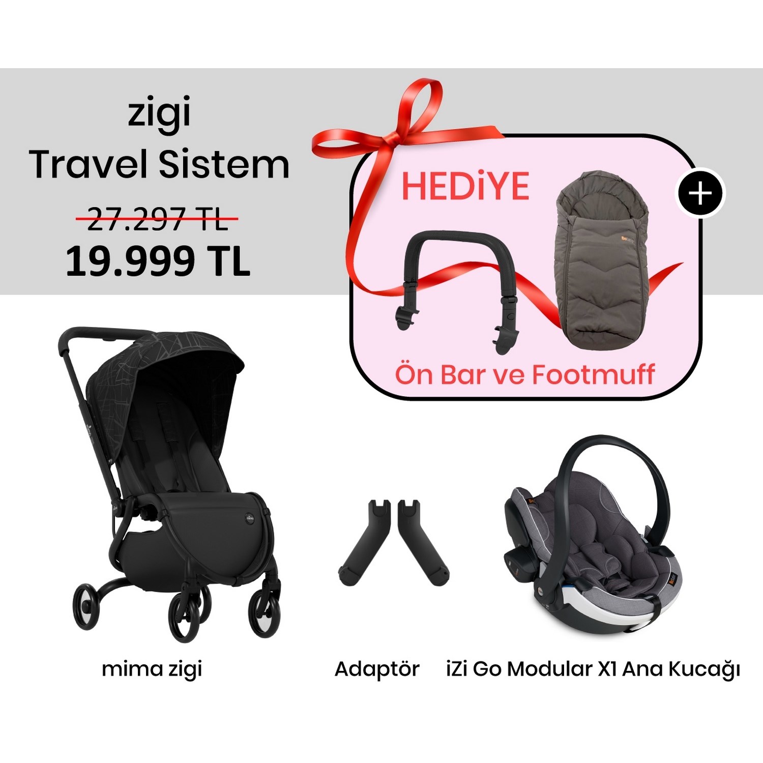 Mima Zigi Travel Sistem Bebek Arabası Ebony