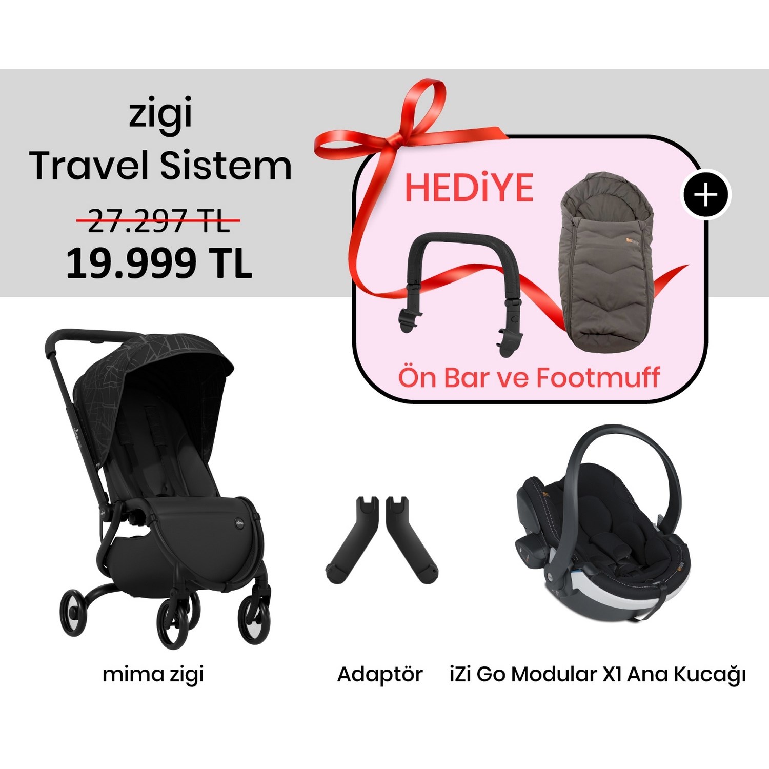 Mima Zigi Travel Sistem Bebek Arabası Premium Car Interior Black
