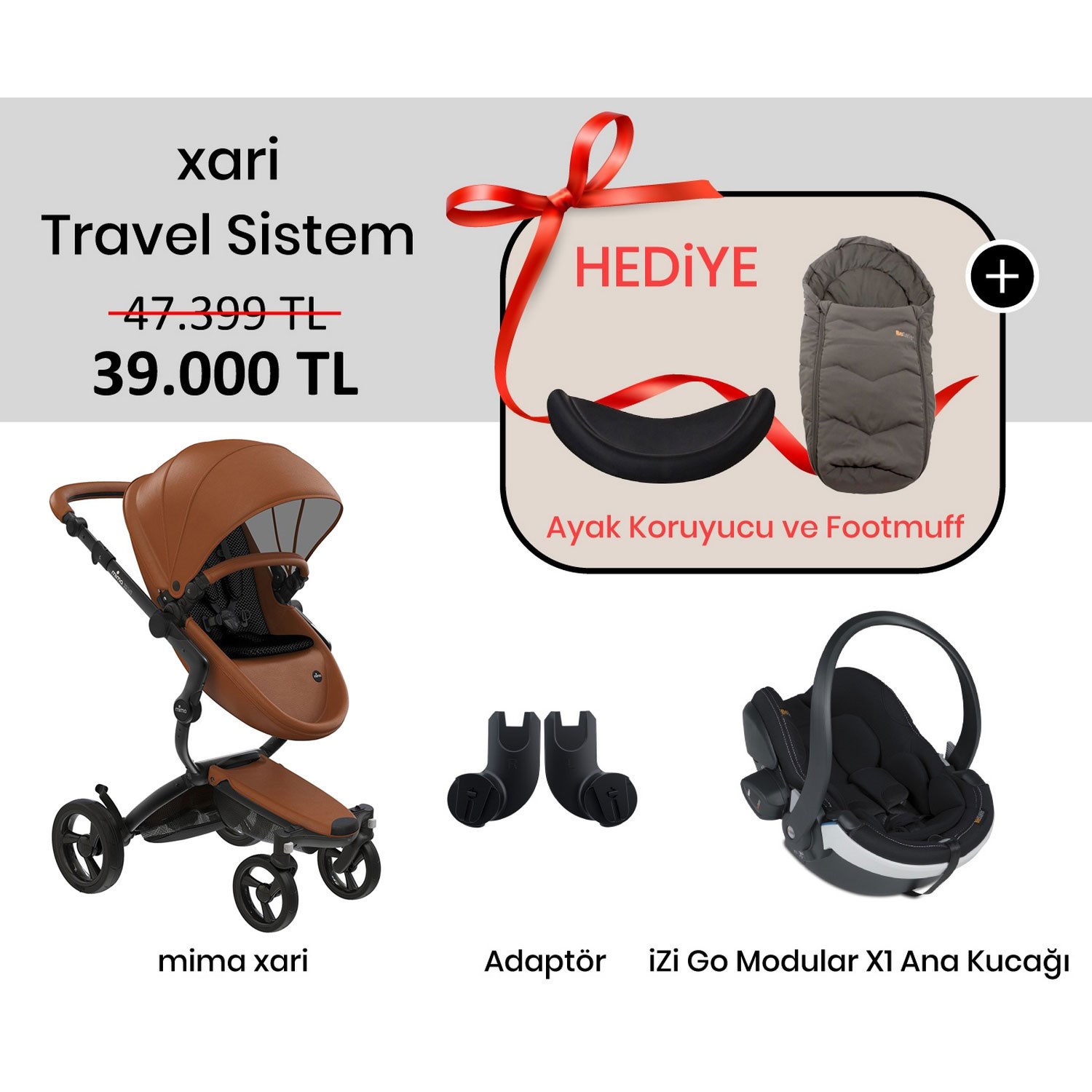 Mima Xari Travel Sistem Bebek Arabası Camel-Black