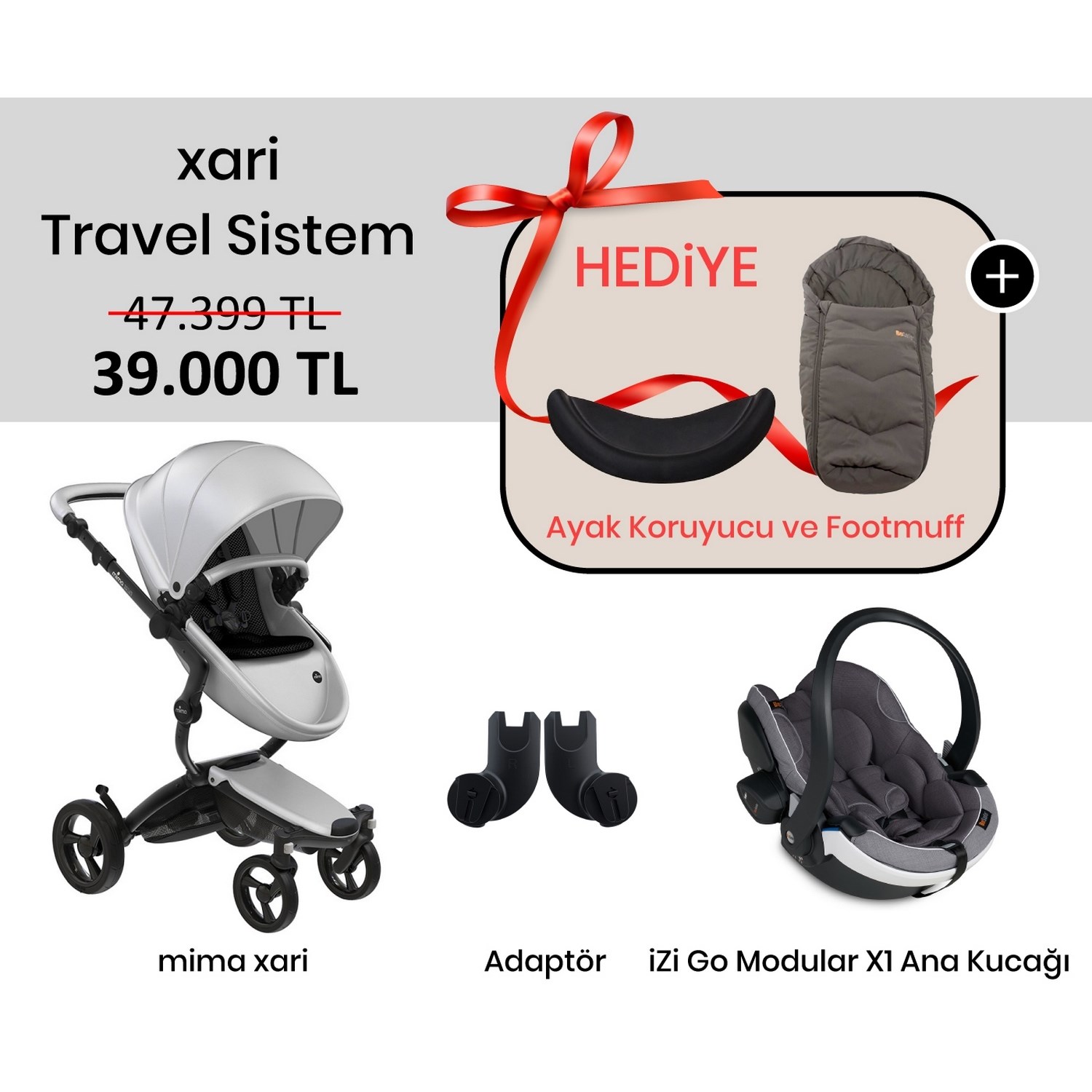 Mima Xari Travel Sistem Bebek Arabası Argento