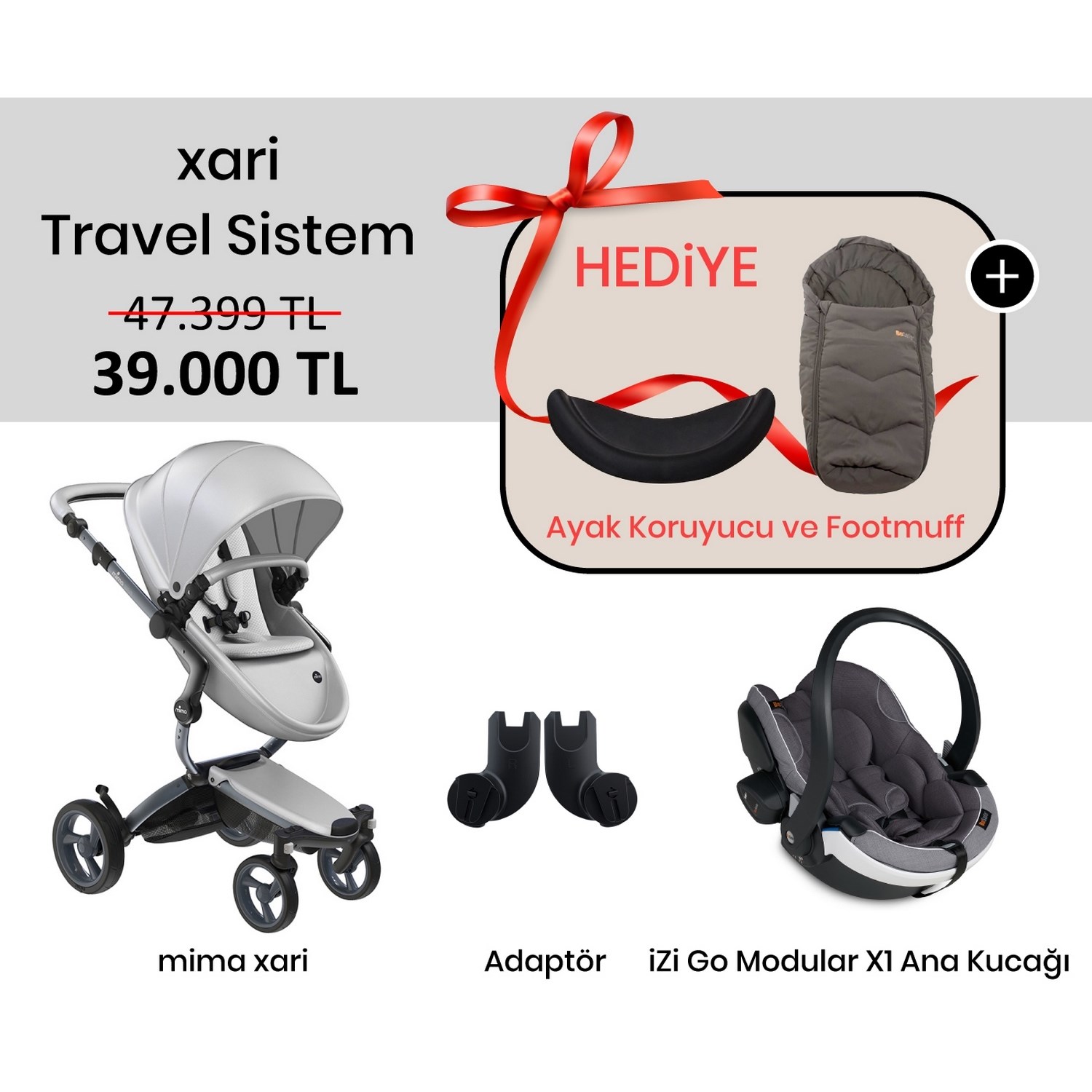 Mima Xari Travel Sistem Bebek Arabası Argento-Stone White