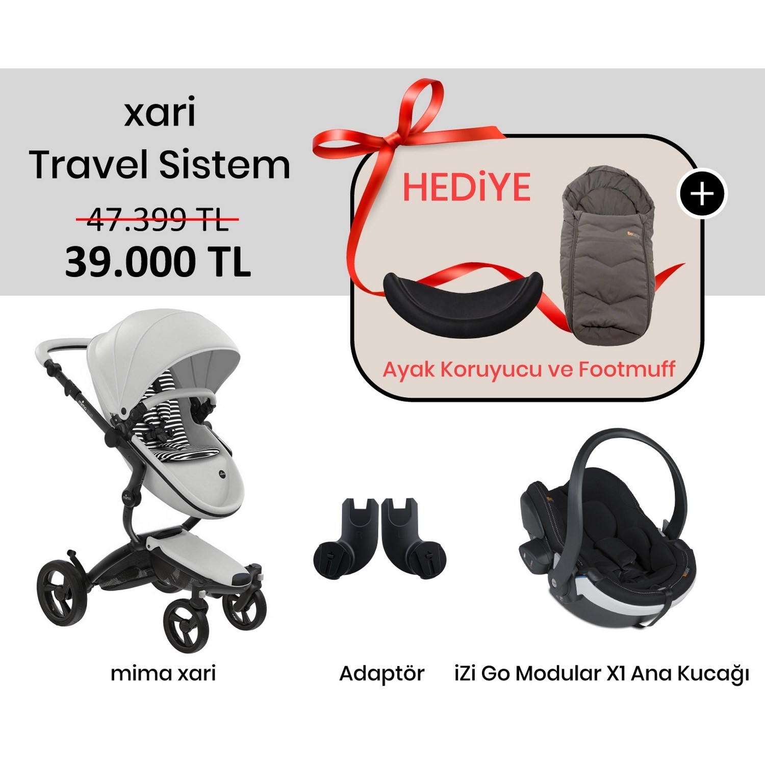 Mima Xari Travel Sistem Bebek Arabası Black White