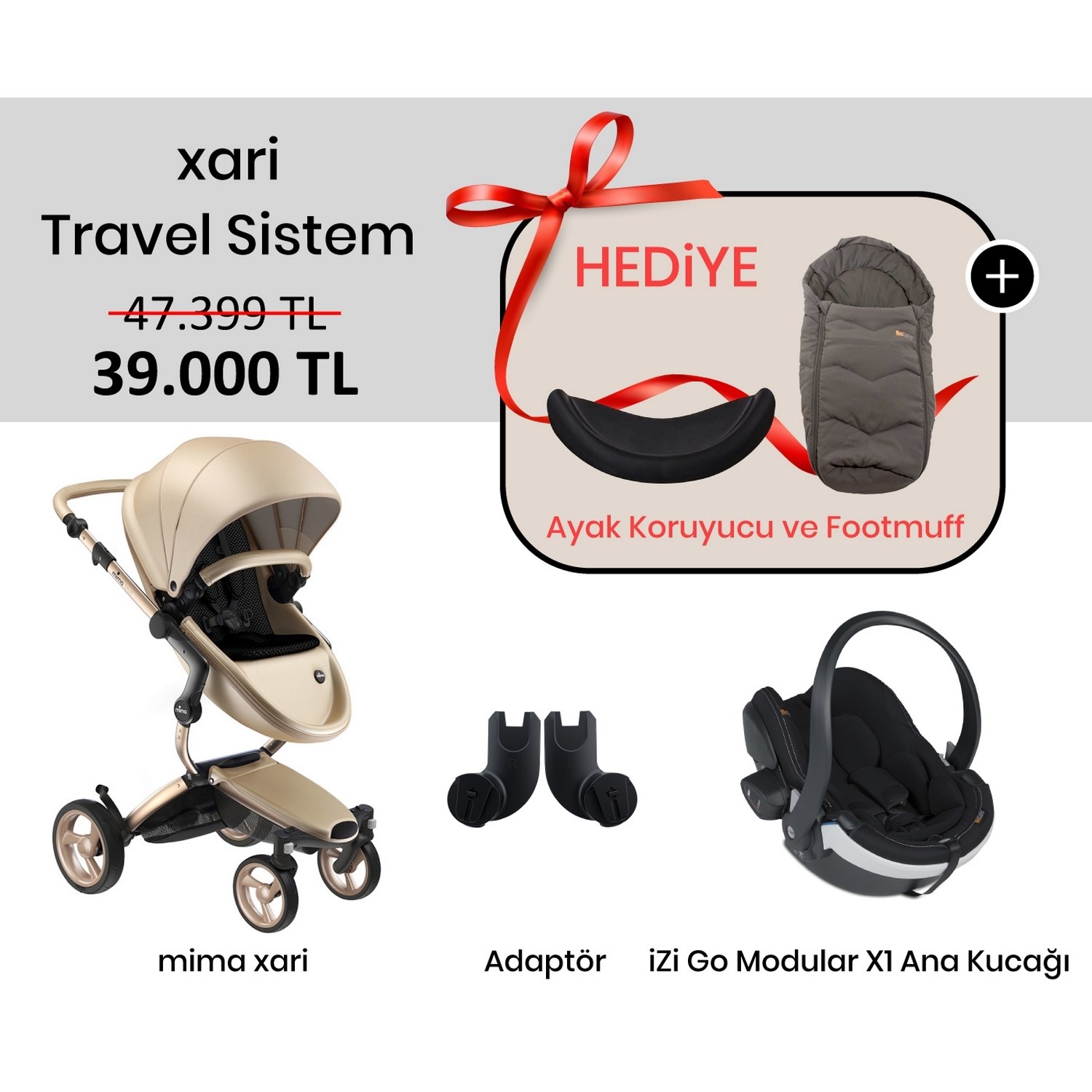 Mima Xari Travel Sistem Bebek Arabası Champagne