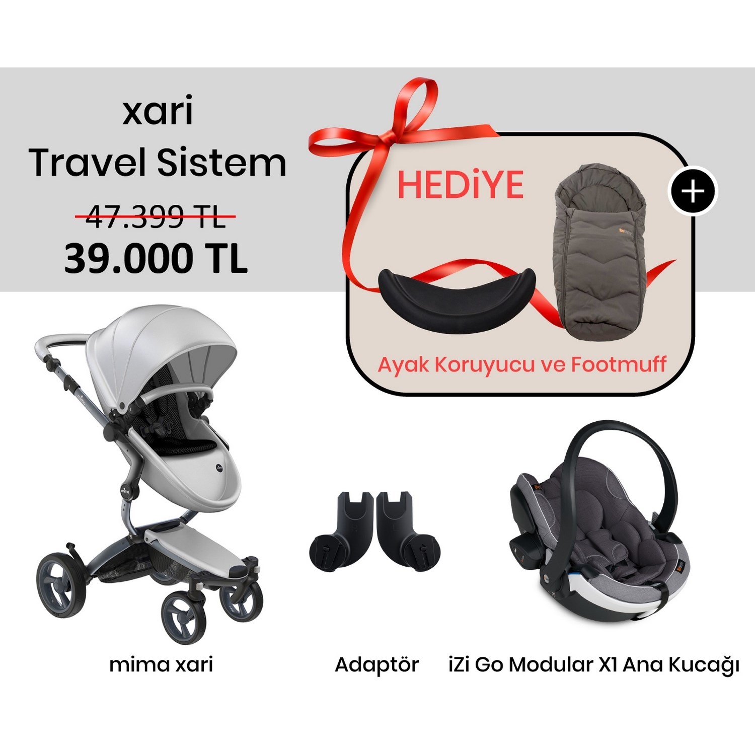 Mima Xari Travel Sistem Bebek Arabası Graphite Grey