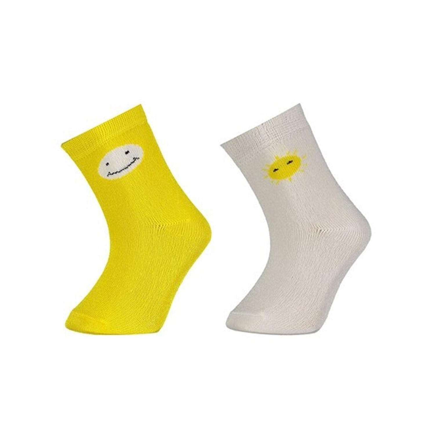 Biorganic Desenli 2'li Bebek Çorabı 68384 Sarı-Ekru