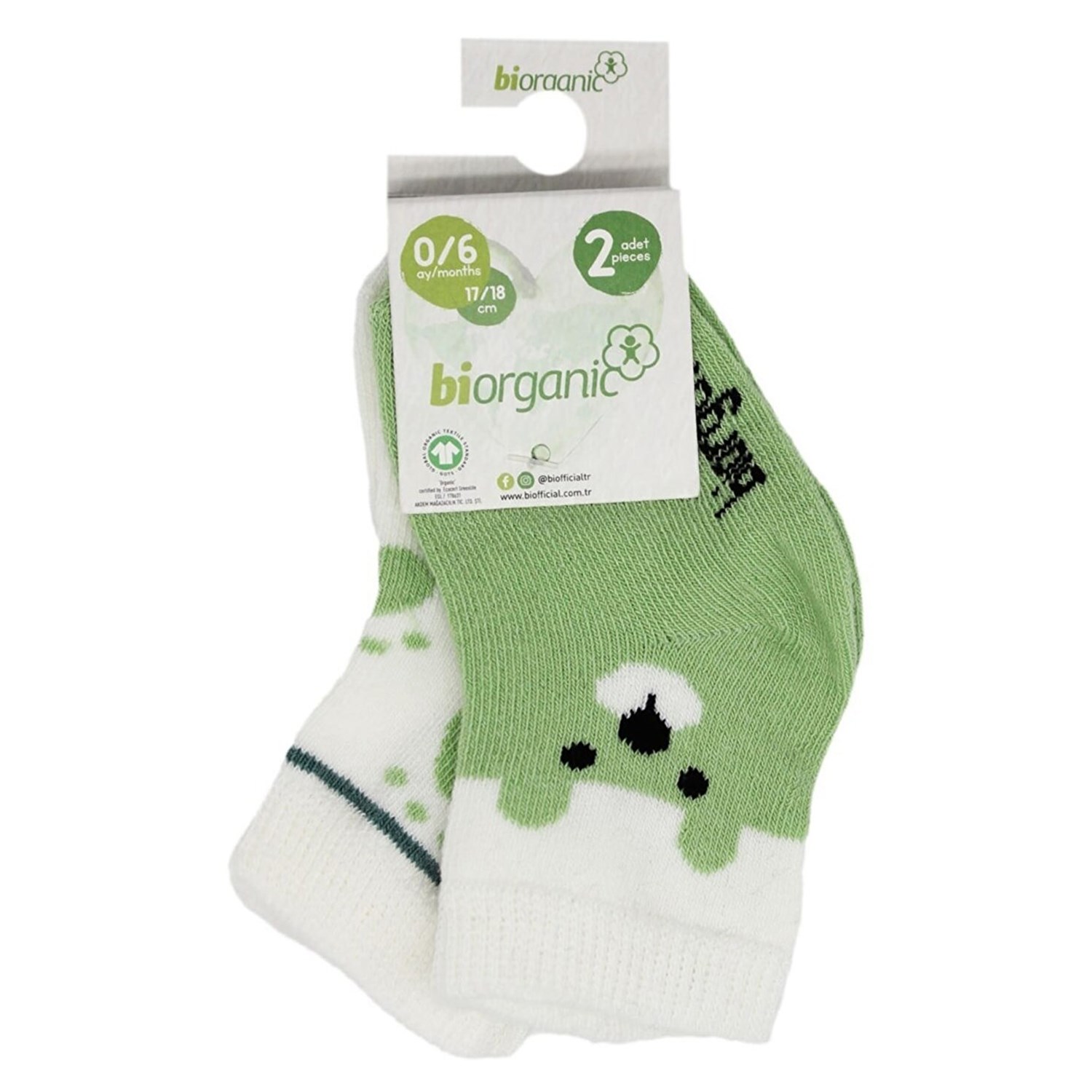 Biorganic Happy Bear 2'li Bebek Çorabı 68409 Yeşil