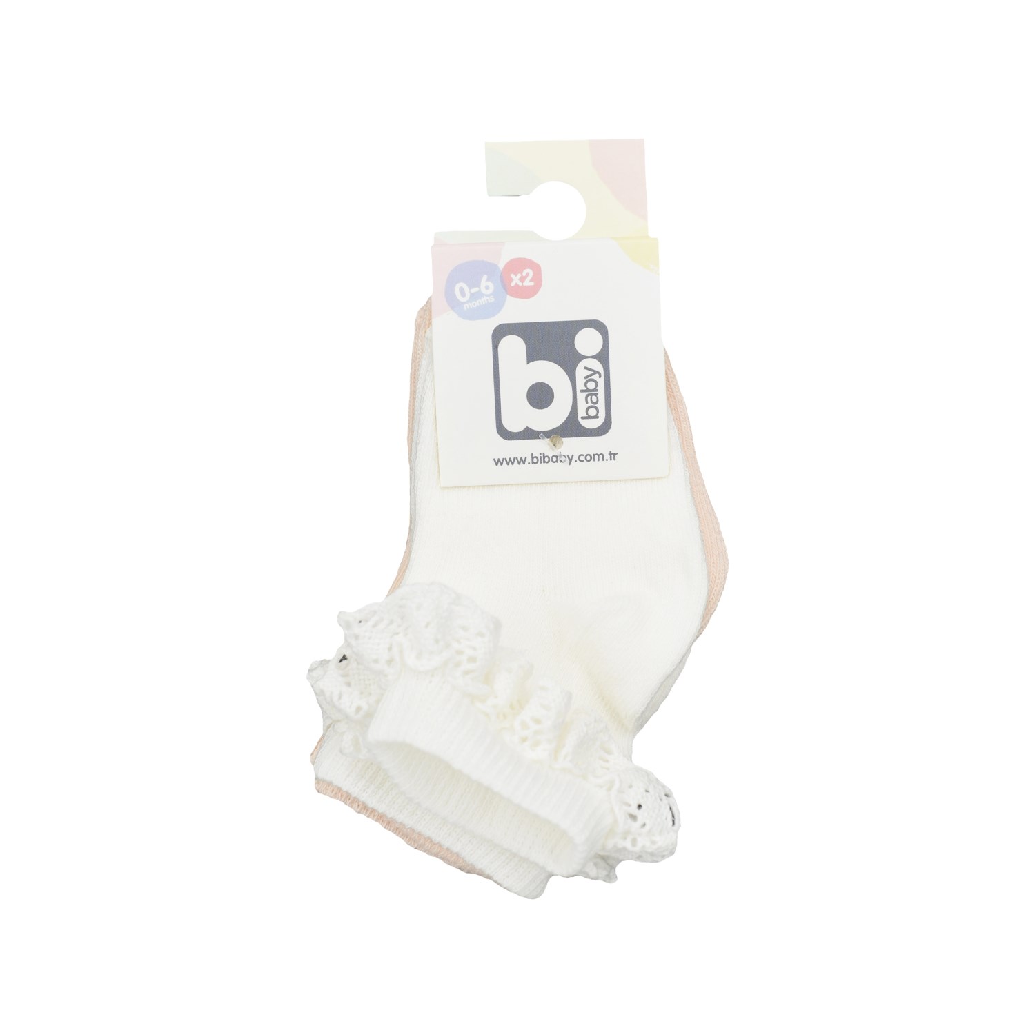 Bibaby Dantelli 2'li Bebek Çorabı 68231 Ekru-Somon