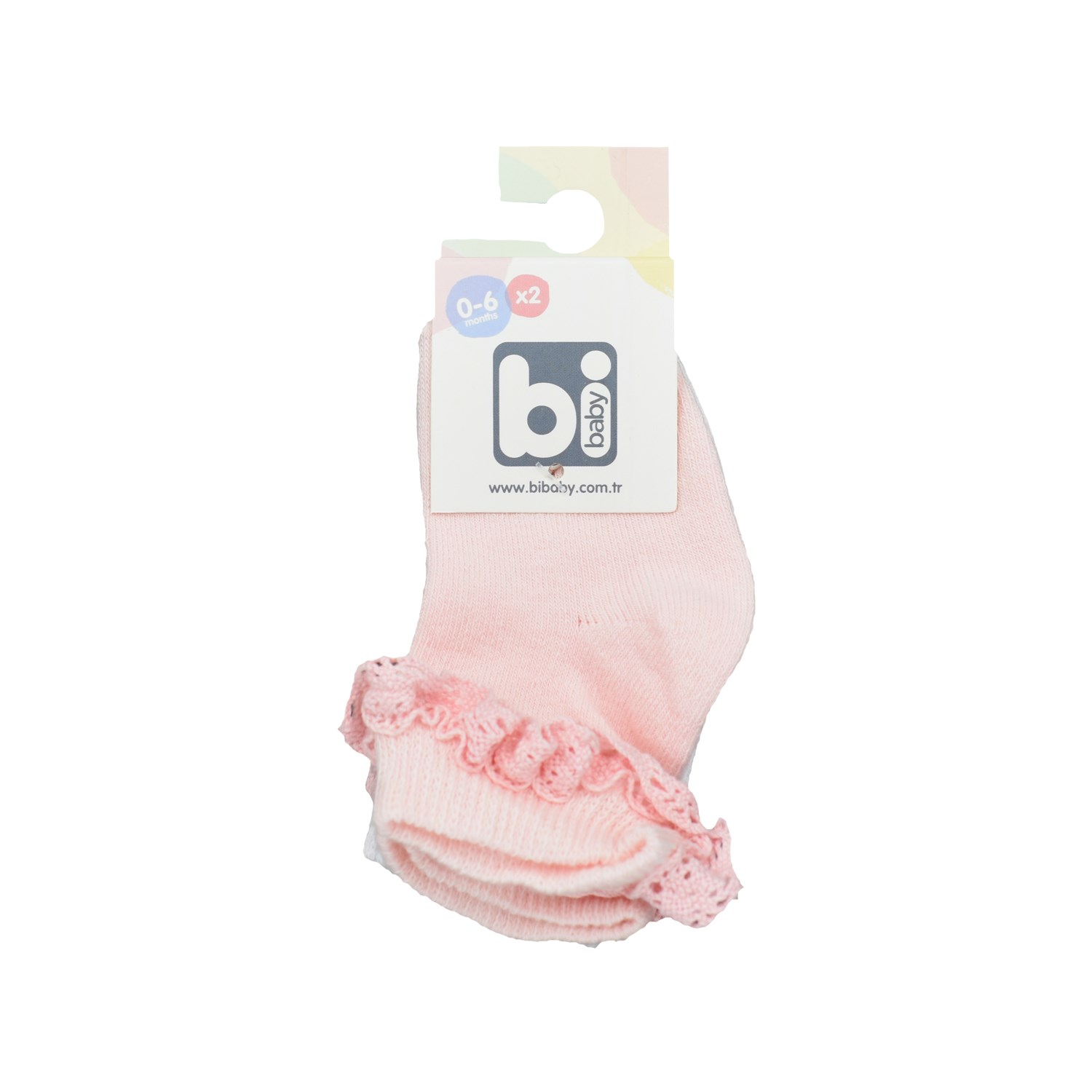 Bibaby Dantelli 2'li Bebek Çorabı 68231 Pembe-Beyaz