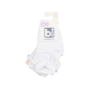 Bibaby Dantelli 2'li Bebek Çorabı 68231 Beyaz-Somon