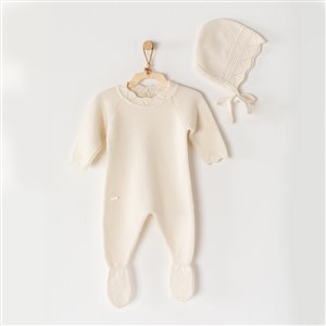 Andywawa Bebek Triko Tulum Takımı AC23202 Ekru