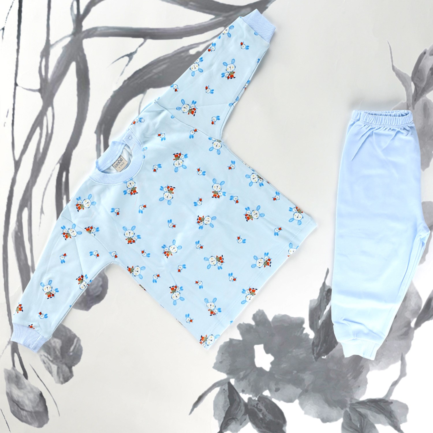 Sebi Bebe Ayı Desenli Pijama Takımı 2239 Mavi