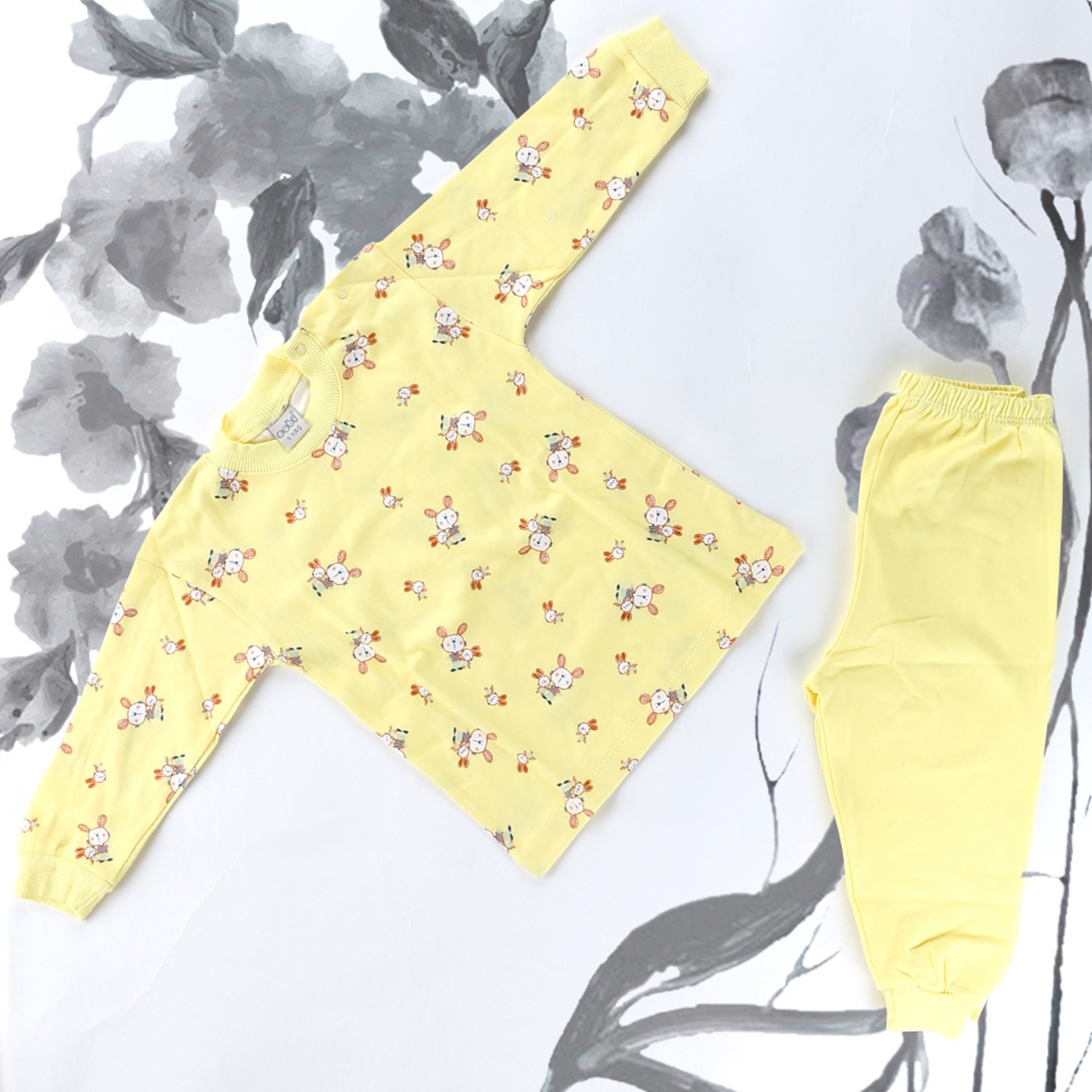 Sebi Bebe Tavşan Desenli Pijama Takımı 2239 Sarı