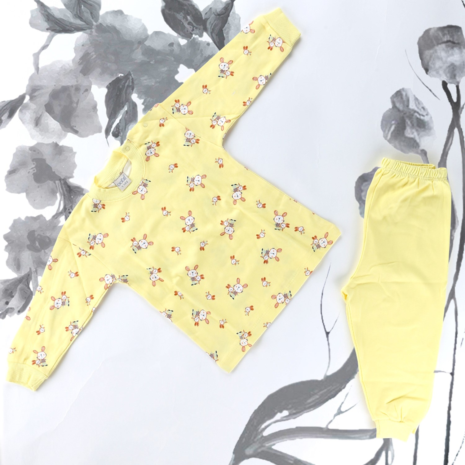 Sebi Bebe Tavşan Desenli Pijama Takımı 2419 Sarı