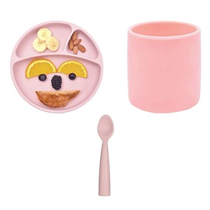 Oioi Porsiyon Tabak+Bardak+Nam Nam Kaşık 3'Lü Set Pembe