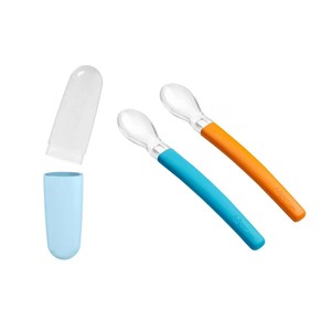 Wee Baby Çatal Kaşık Saklama Kabı+Silikon Mama Kaşığı Set Mavi