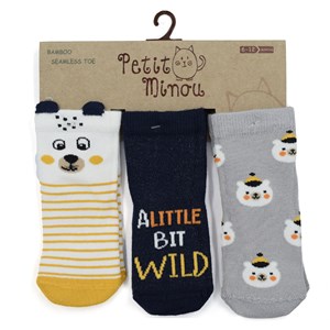 Petit Minou 3'lü 3D Bear Bebek Çorabı 2177 Çok Renkli