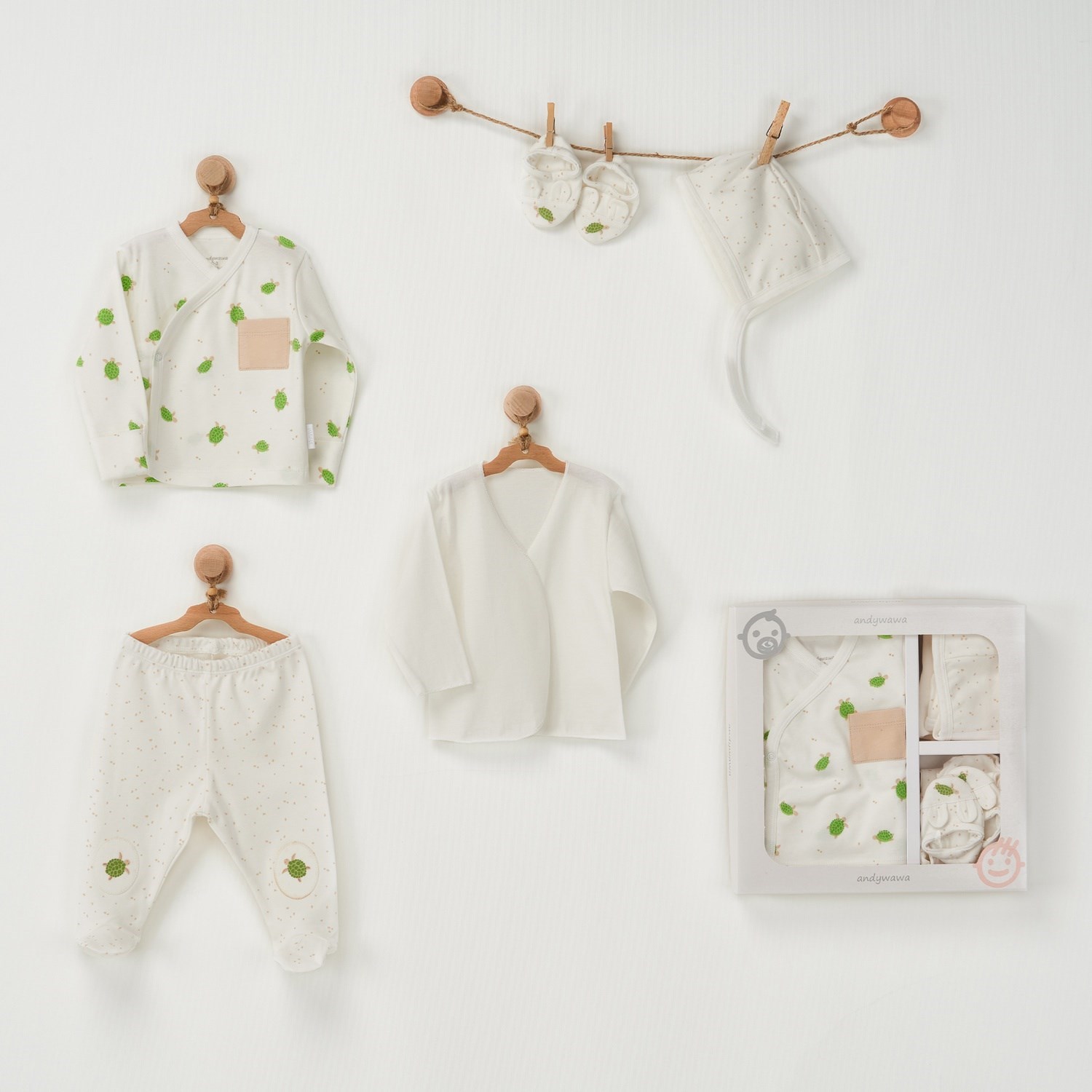 Andywawa Newborn 5'li Bebek Hastane Çıkış Seti AC22780R Ekru