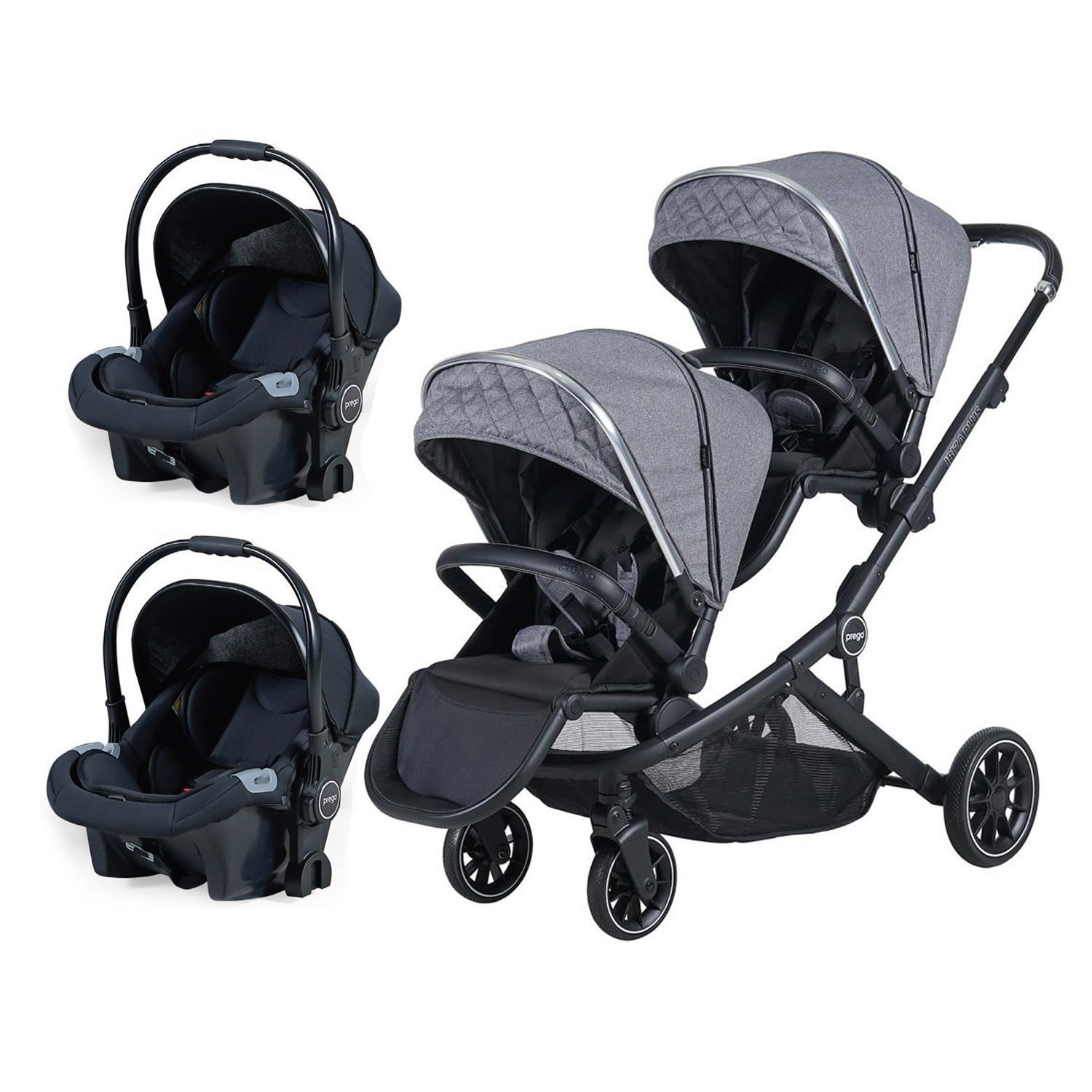 Prego İbiza Plus Travel Sistem İkiz Bebek Arabası 2223 Gri