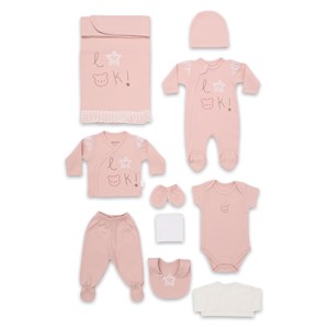 Bebitof Dantelli Yıldız 10'lu Bebek Zıbın Seti 10051 Pembe