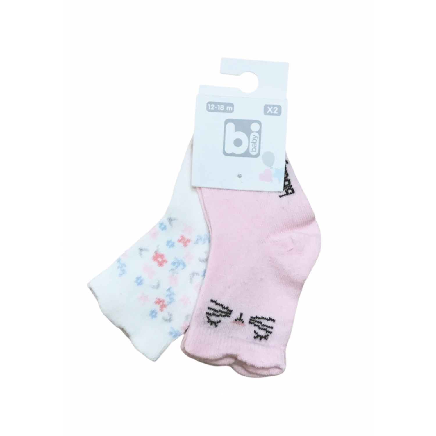 Bibaby Cute Face 2'li Çorap 68342 Pembe-Ekru