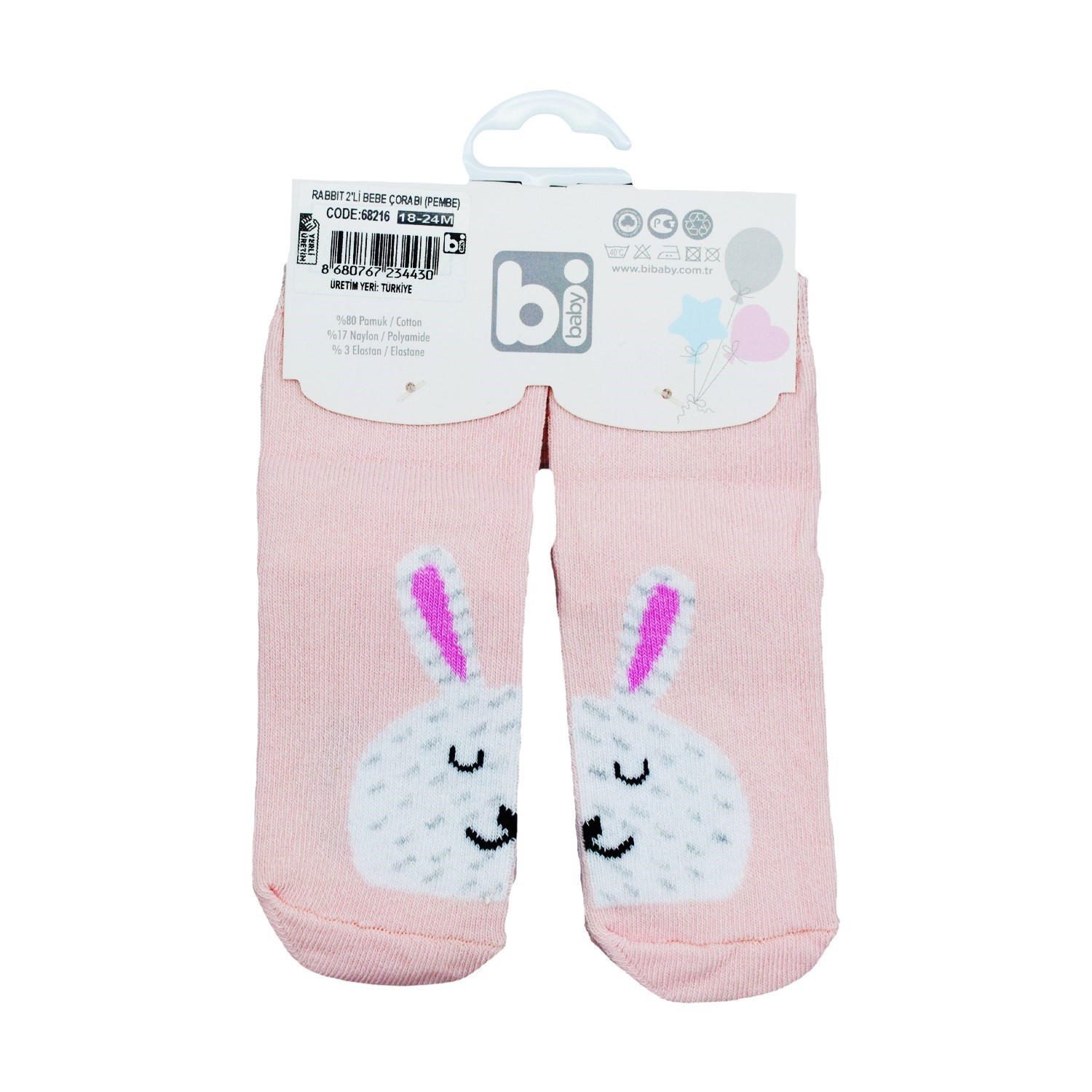 Bibaby Rabbit 2'li Bebek Çorap 68216 Pembe