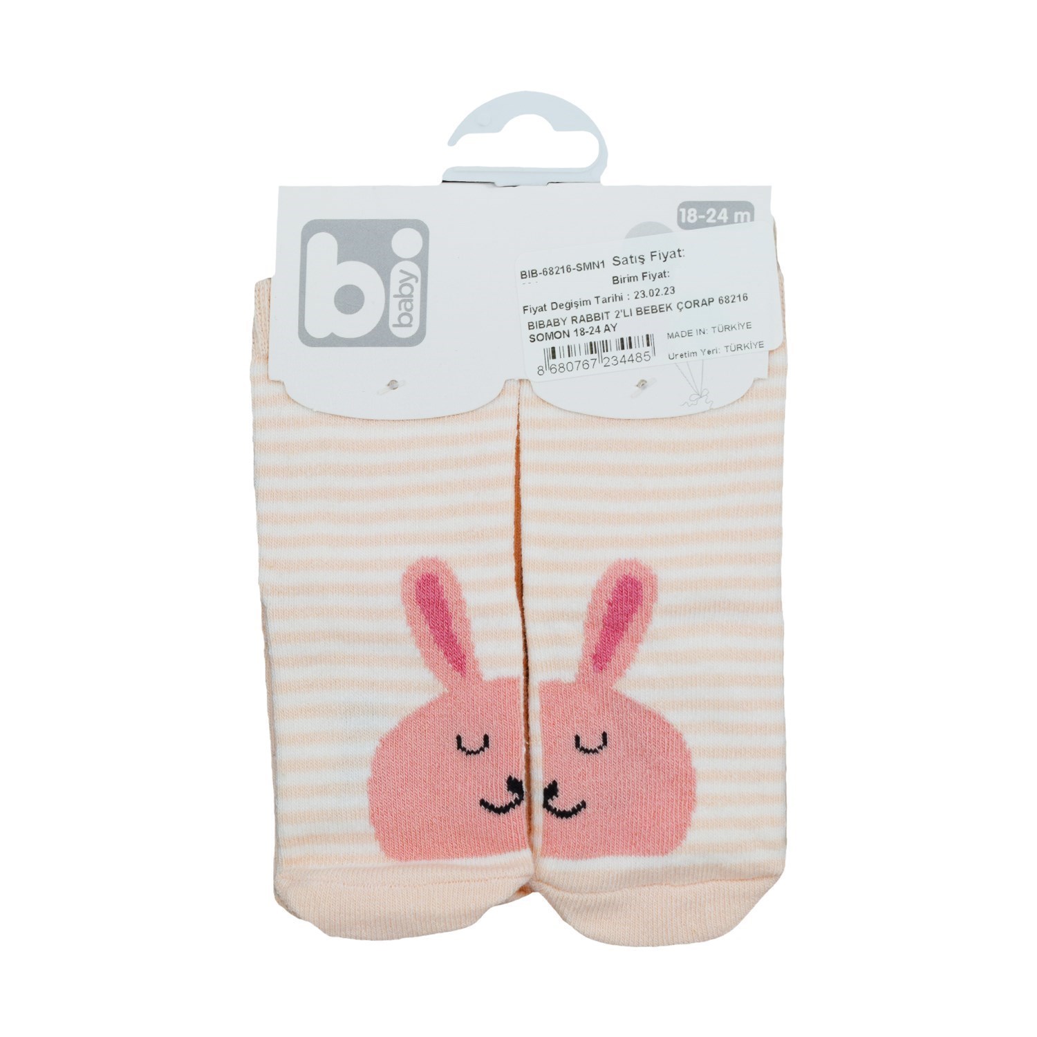 Bibaby Rabbit 2'li Bebek Çorap 68216 Somon