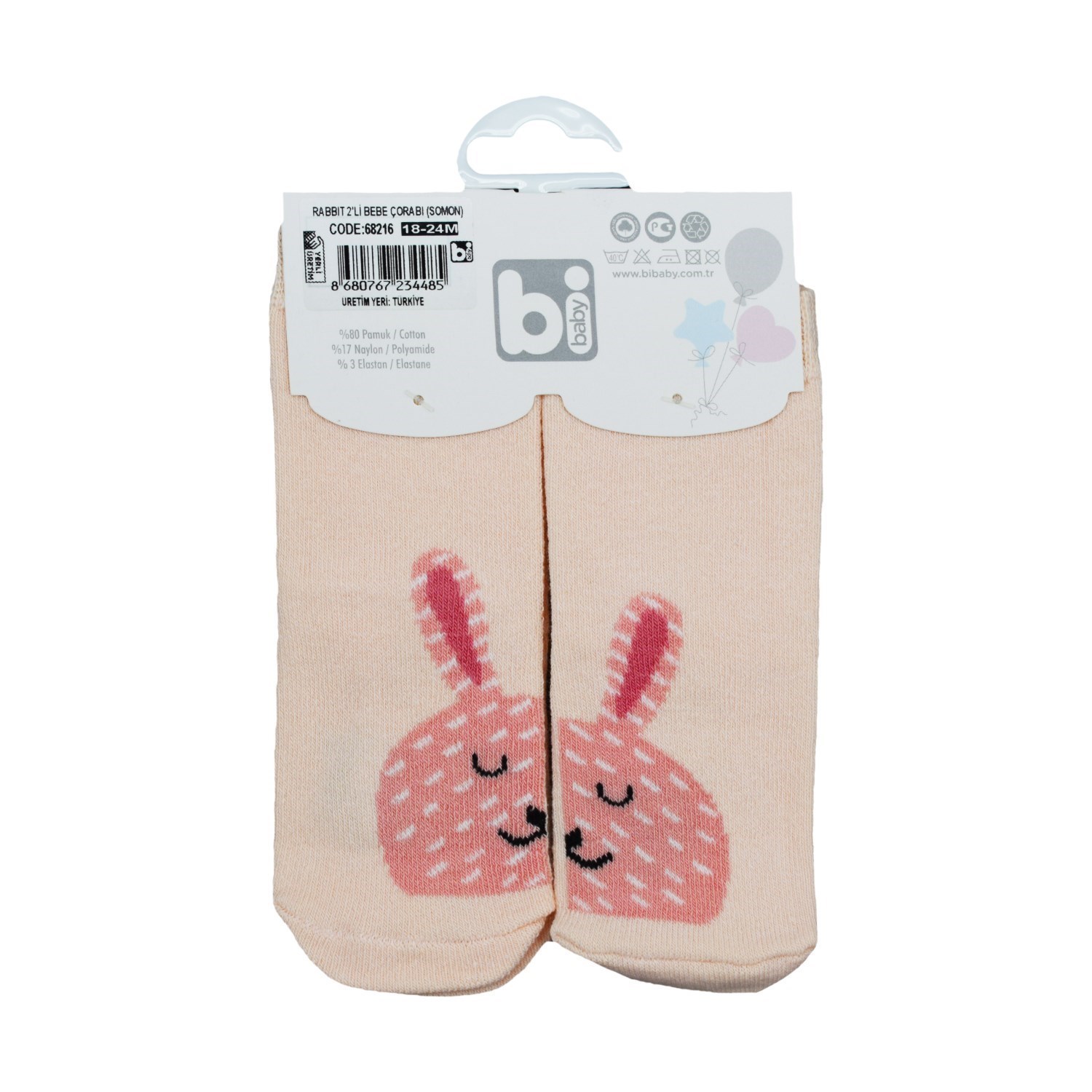 Bibaby Rabbit 2'li Bebek Çorap 68216 Somon