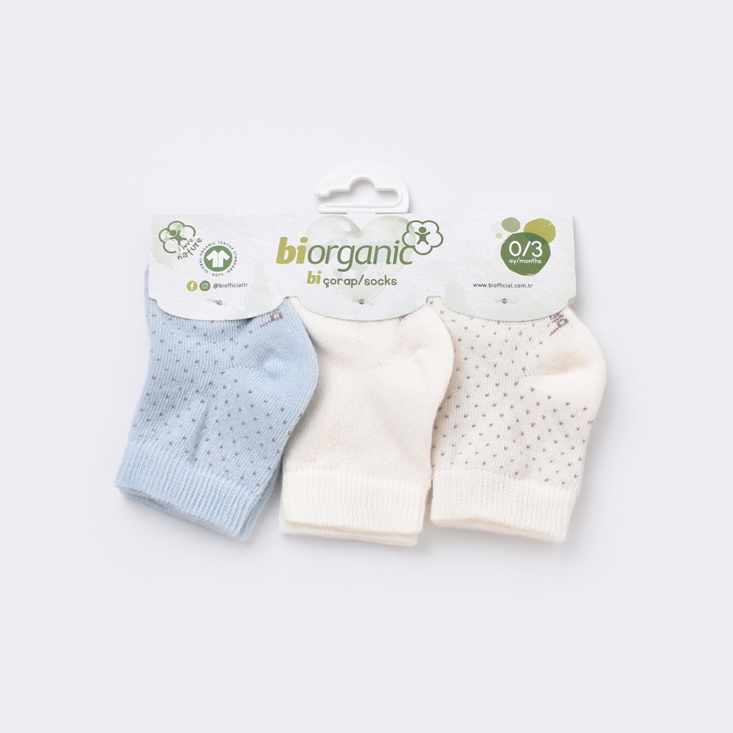 Biorganic Puanlı 3'lü Bebek Çorabı 68436 Ekru-Mavi