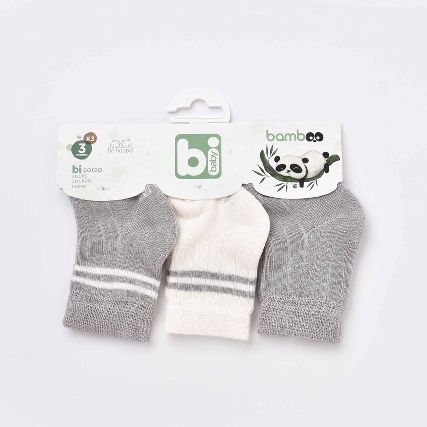 Bibaby Derby Desenli 3'lü Bebek Çorabı 68385 Gri