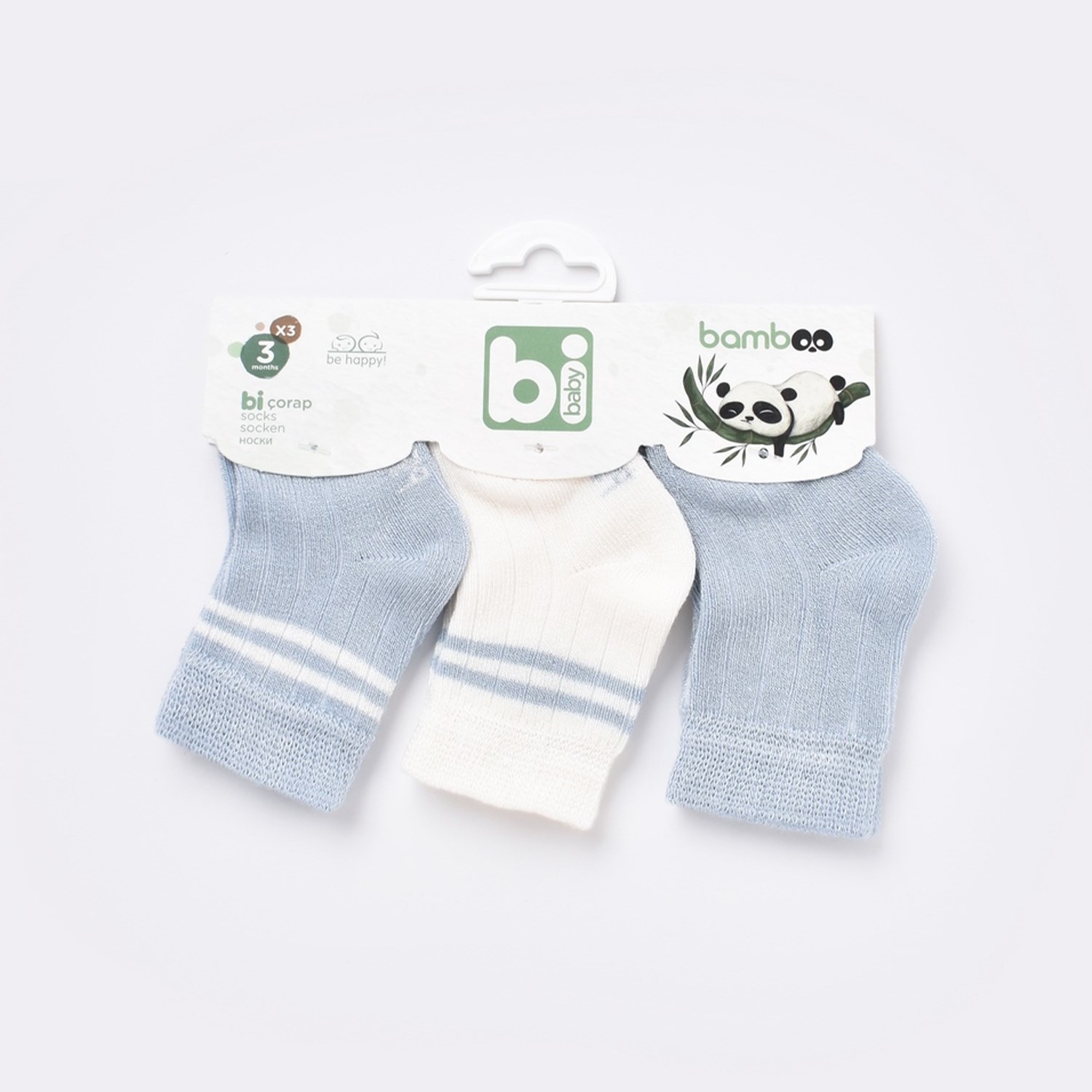 Bibaby Derby Desenli 3'lü Bebek Çorabı 68385 Mavi