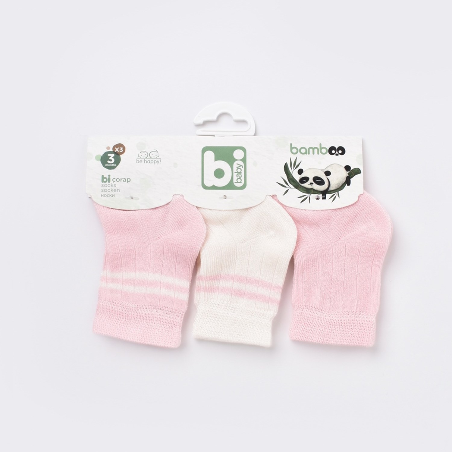 Bibaby Derby Desenli 3'lü Bebek Çorabı 68385 Pembe