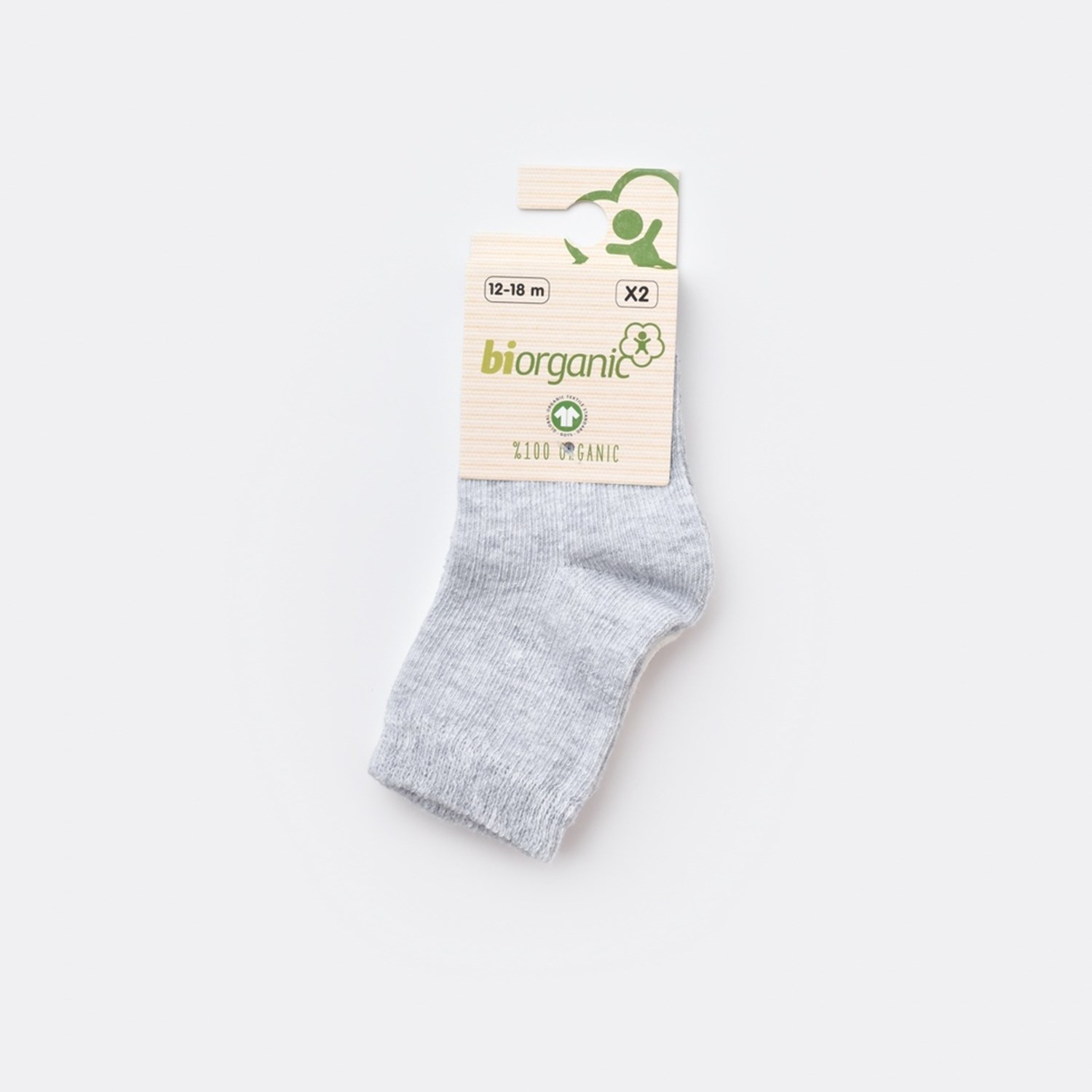 Biorganic Desenli Basic 2'li Bebek Çorabı 68345 Gri-Ekru