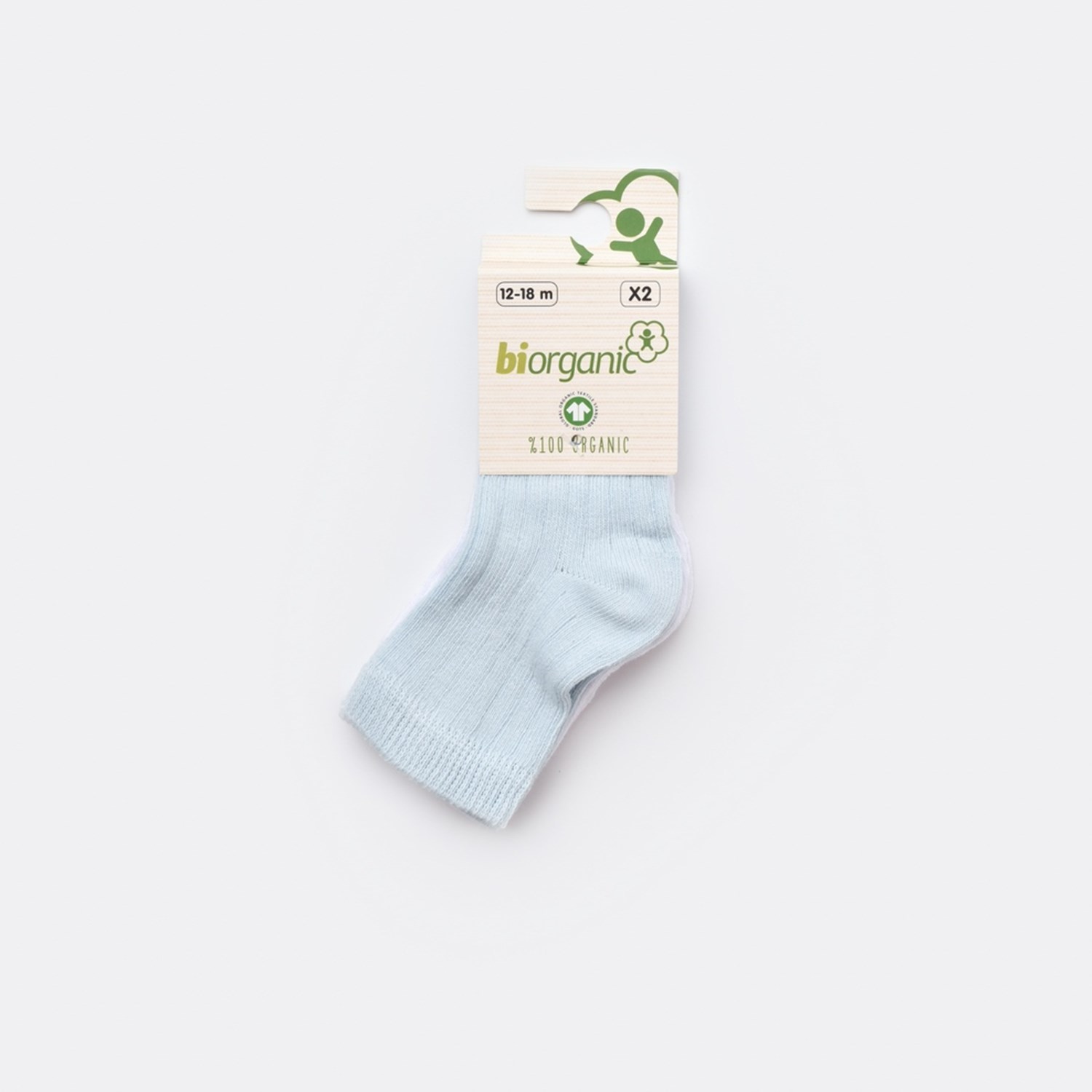Biorganic Desenli Basic 2'li Bebek Çorabı 68345 Mavi-Beyaz