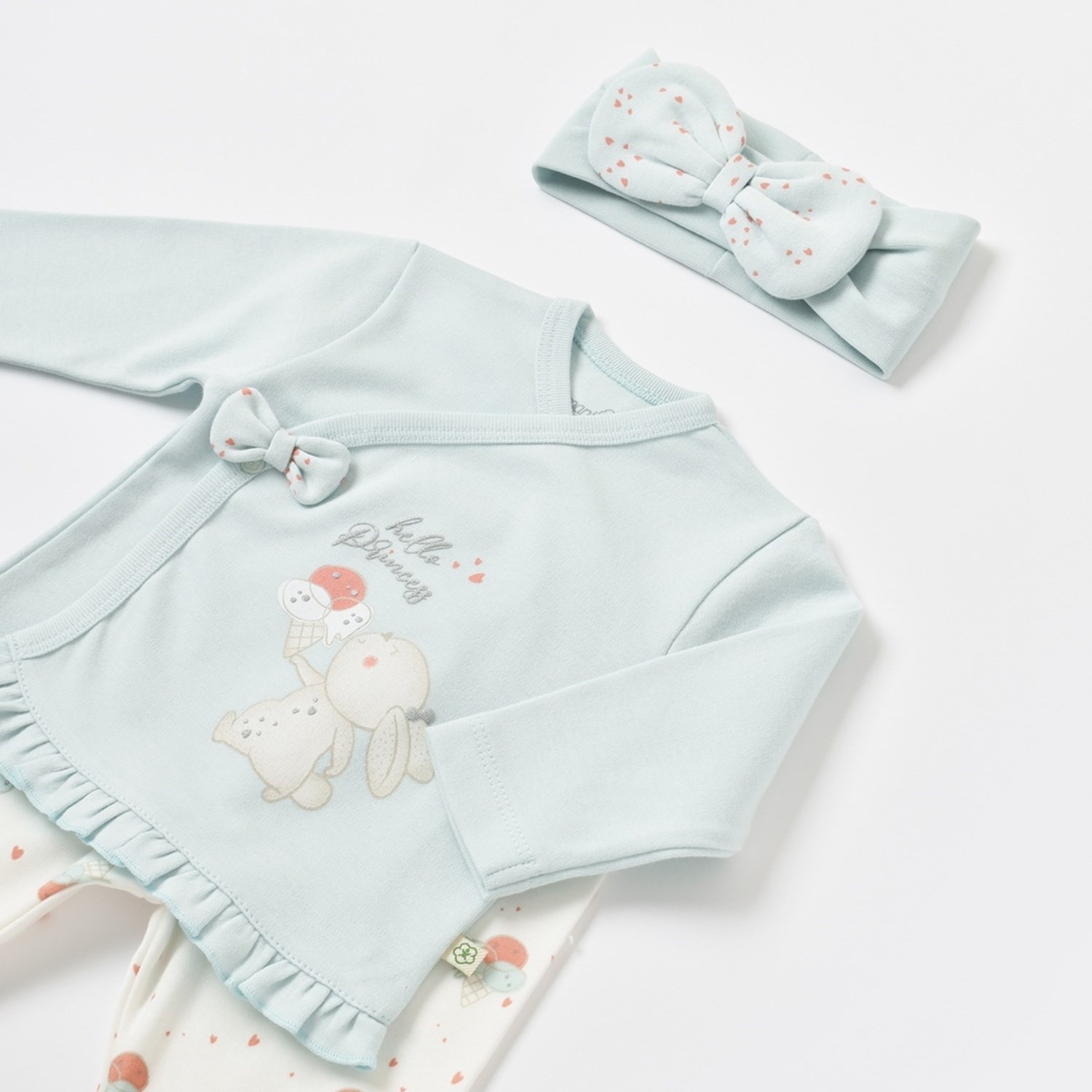 Biorganic Pretty Ears Bunny 3'lü Bebek Zıbın Seti 73301 Ekru-Mint