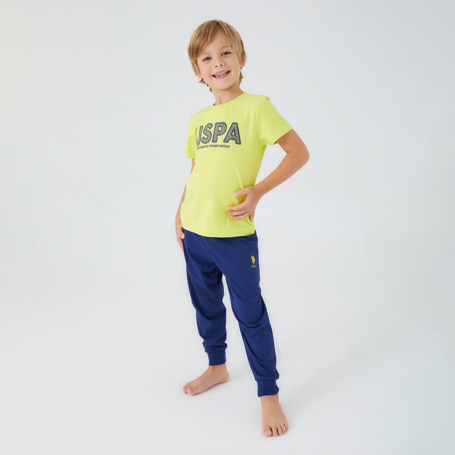 U.S. Polo Assn Erkek Çocuk Pijama Takımı US1322 Limon