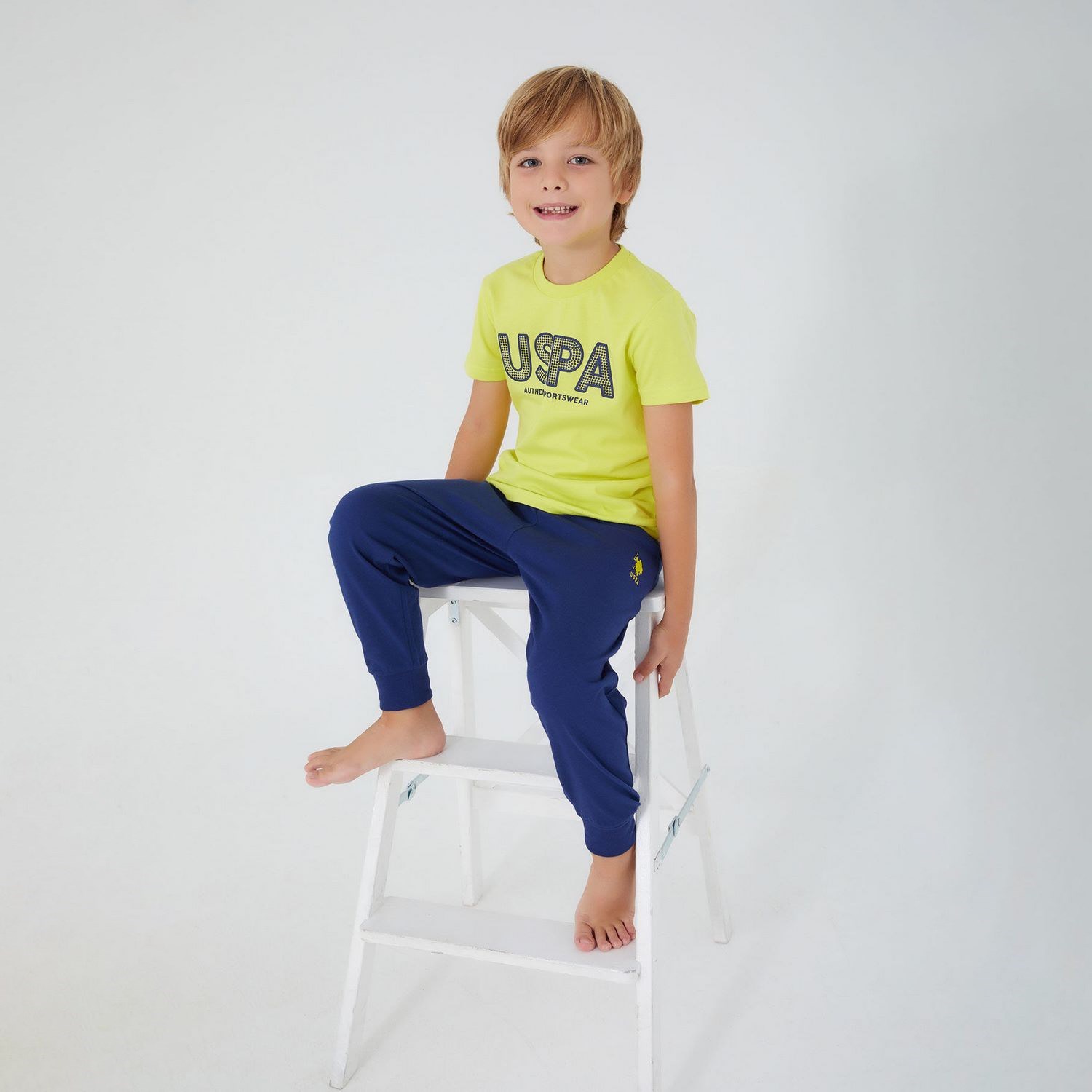 U.S. Polo Assn Erkek Çocuk Pijama Takımı US1322 Limon