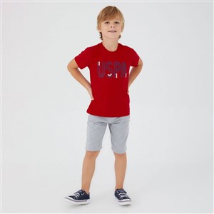 U.S. Polo Assn Erkek Çocuk Bermuda Takımı US1334 Kırmızı