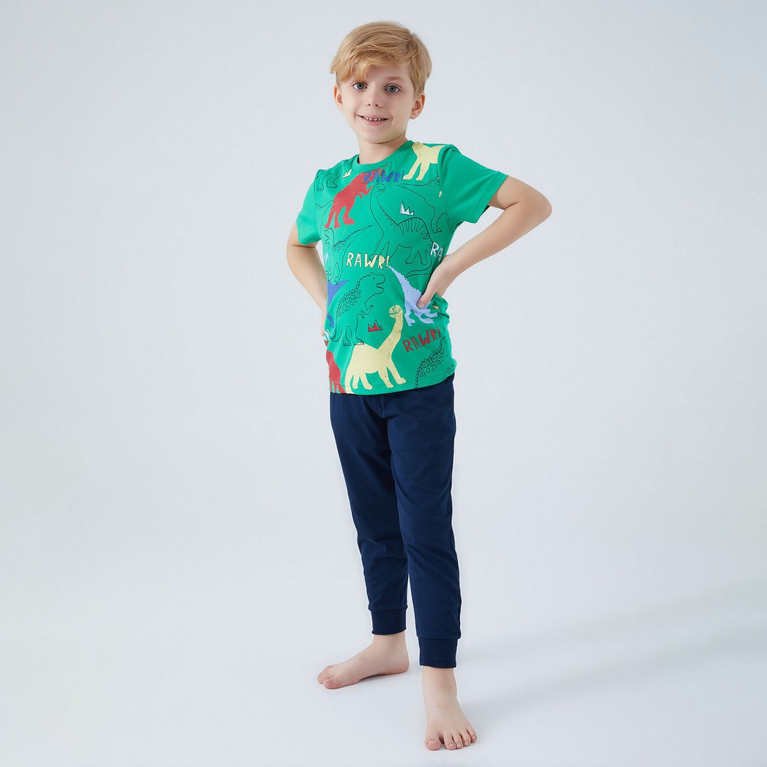 Roly Poly Erkek Çocuk Pijama Takımı RP3030 Yeşil