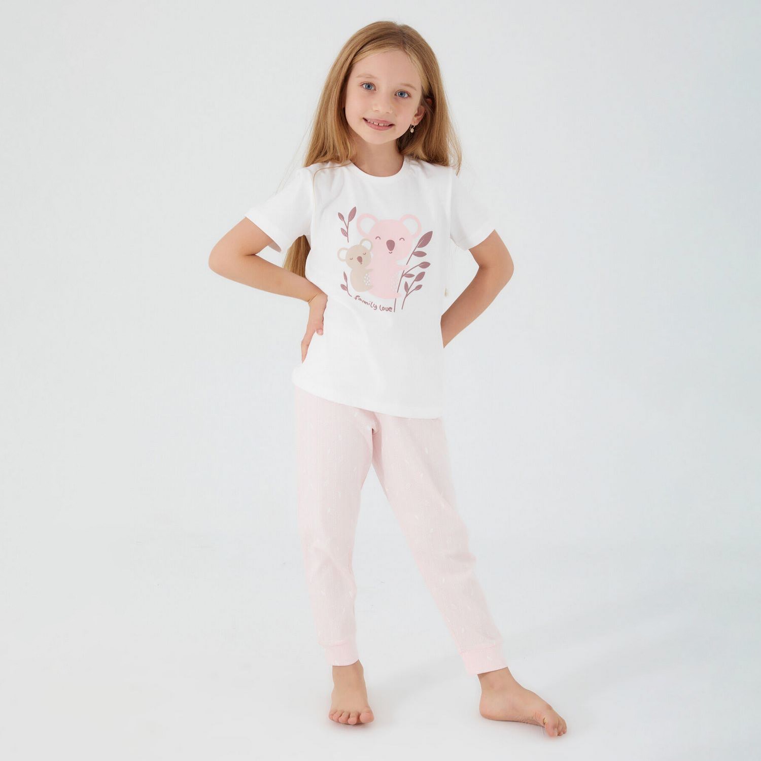 Roly Poly Kız Çocuk Pijama Takımı RP3087 Krem-Pembe