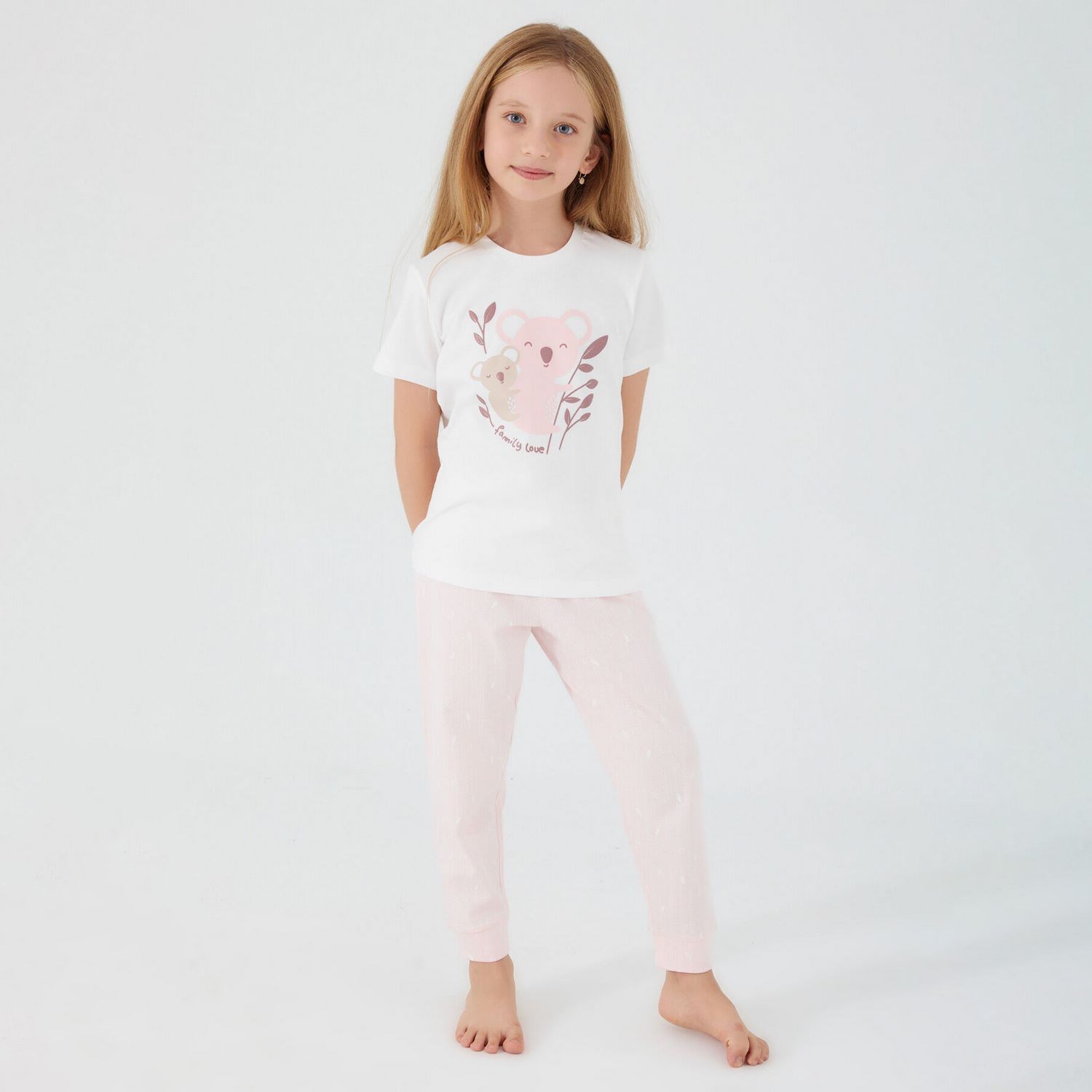 Roly Poly Kız Çocuk Pijama Takımı RP3087 Krem-Pembe