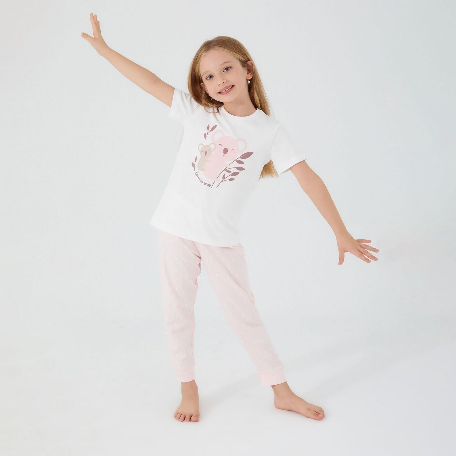 Roly Poly Kız Çocuk Pijama Takımı RP3087 Krem-Pembe