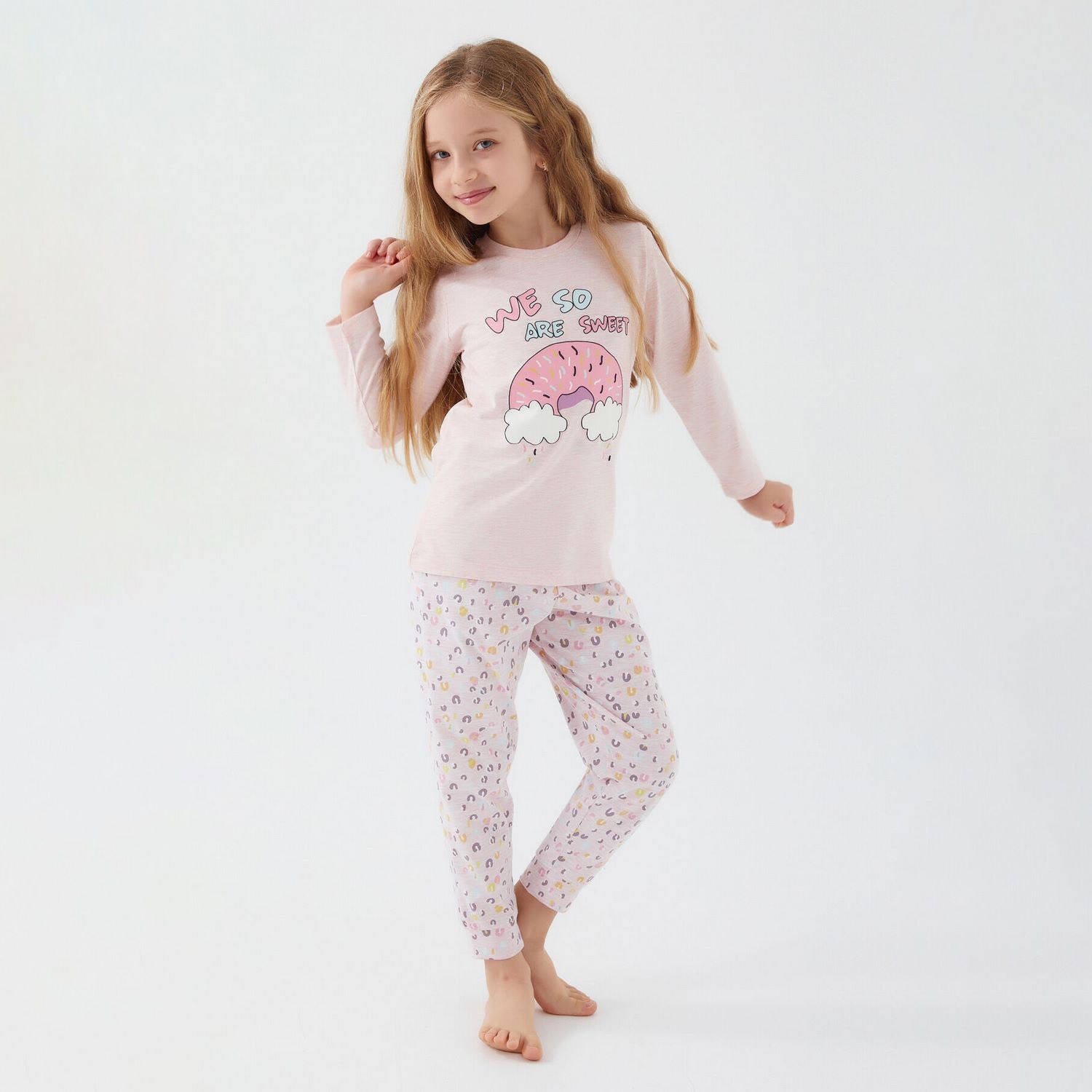 Roly Poly Kız Çocuk Pijama Takımı RP3098 Pembe Melanj