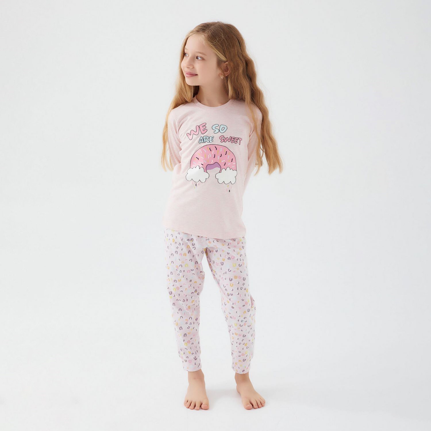 Roly Poly Kız Çocuk Pijama Takımı RP3098 Pembe Melanj