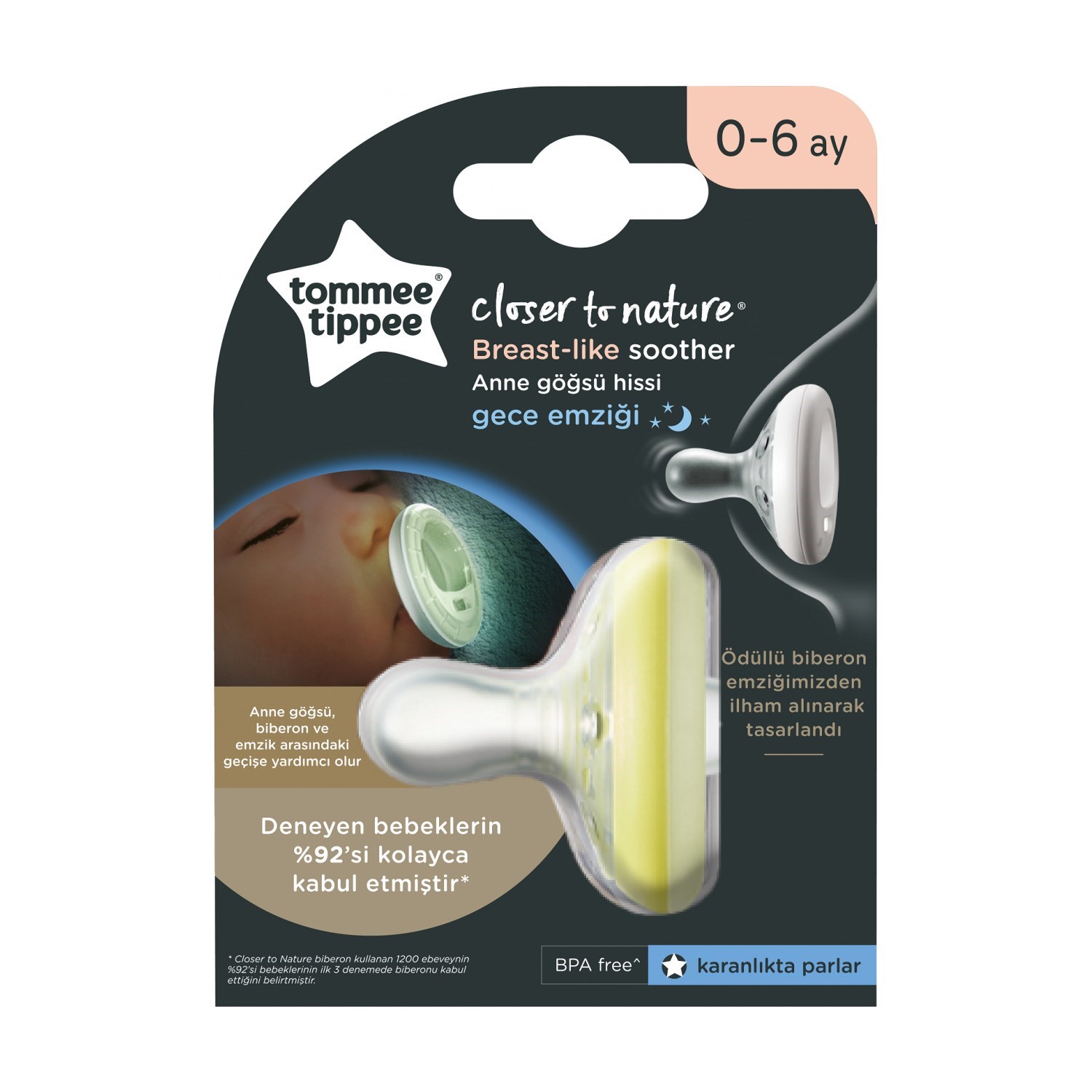 Tommee Tippee Breastlike Soother Gece Emziği 0-6 Ay 3580 Sarı