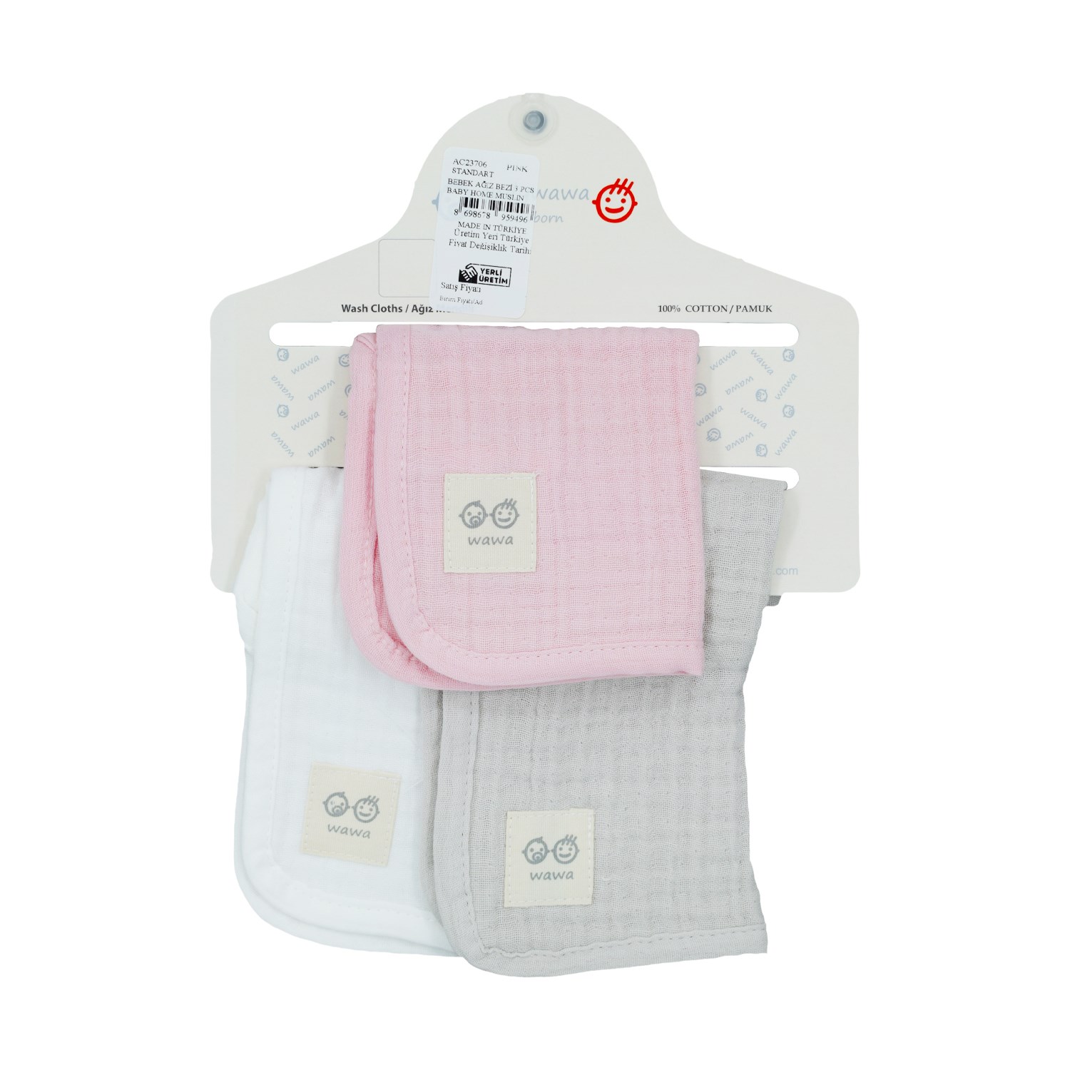 Andywawa 3'lü Bebek Ağız Bezi 20x20 Cm AC23706 Pembe